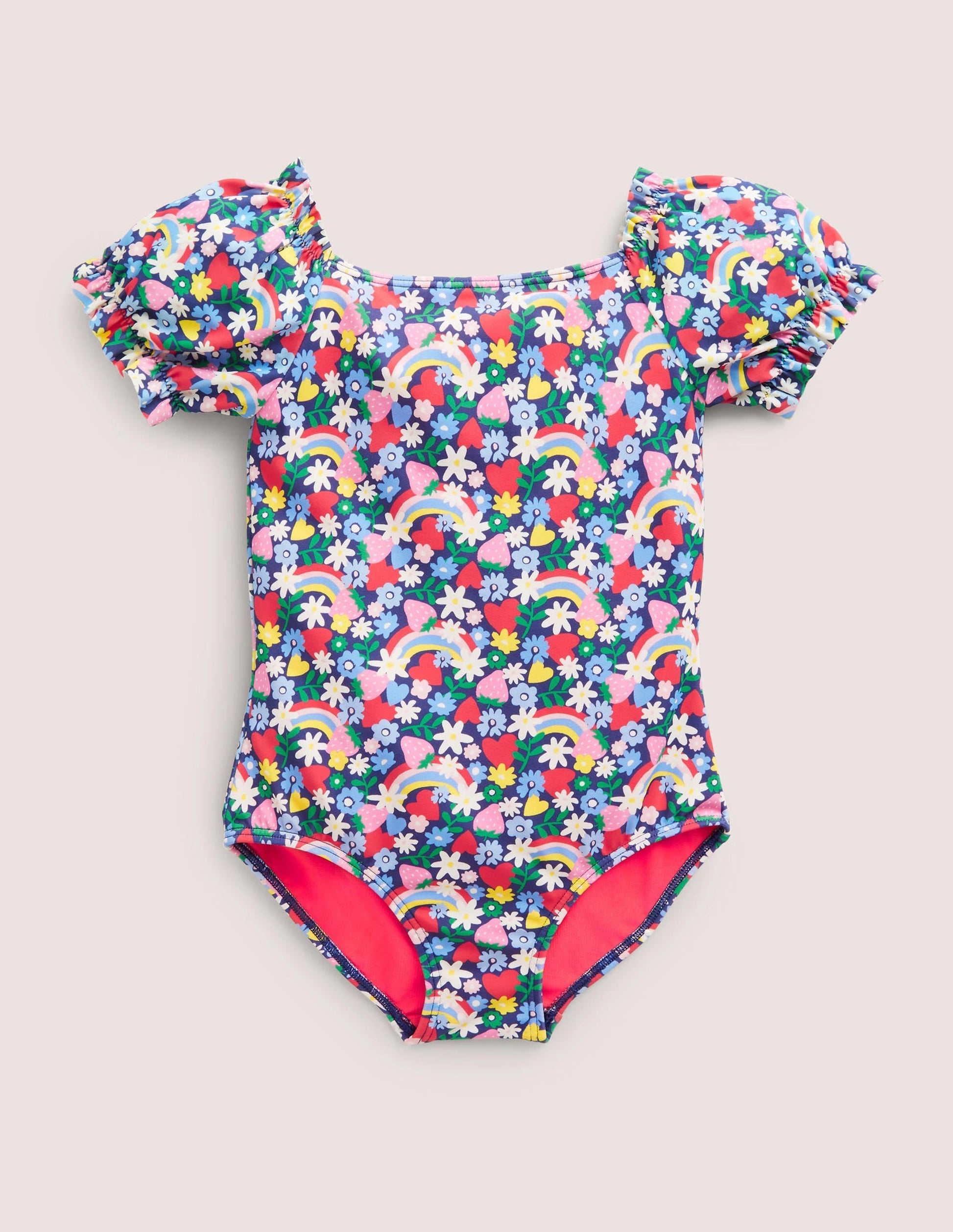 Puff Sleeve Printed Swimsuit-Starboard Rainbow Ditsy-2