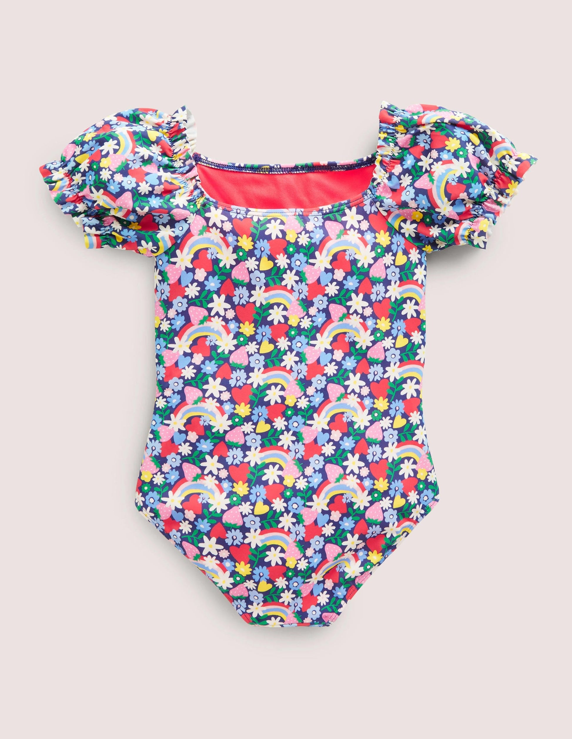 Puff Sleeve Printed Swimsuit-Starboard Rainbow Ditsy-1