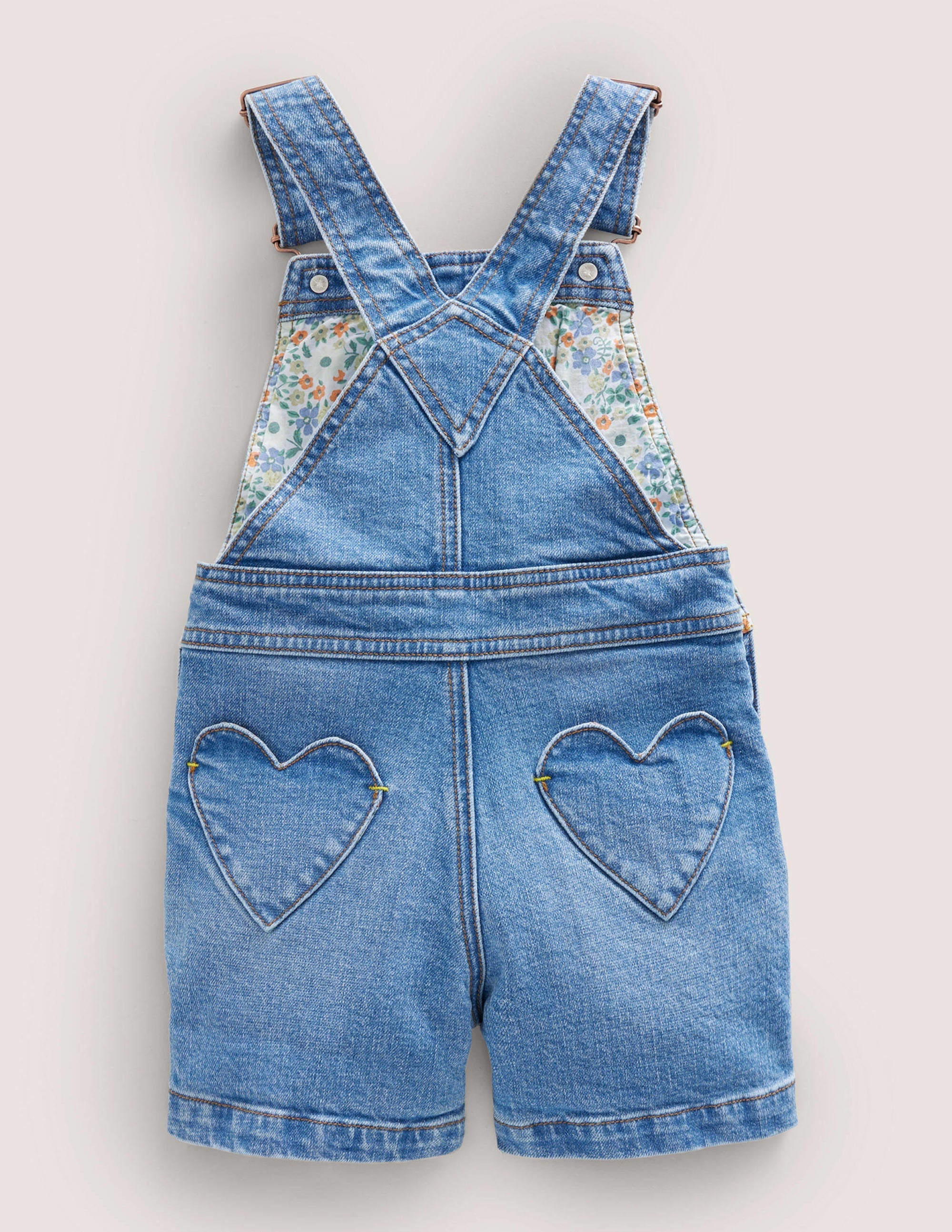 Heart Pocket Short Dungarees-Mid Vintage Denim - Image 2