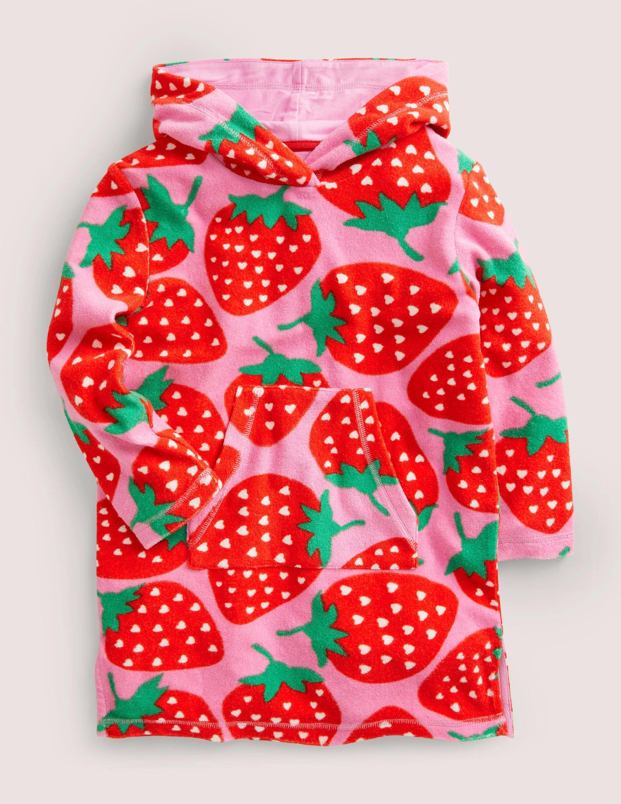 Pattern Towelling Beach Dress-Tickled Pink Strawberries - Image 1