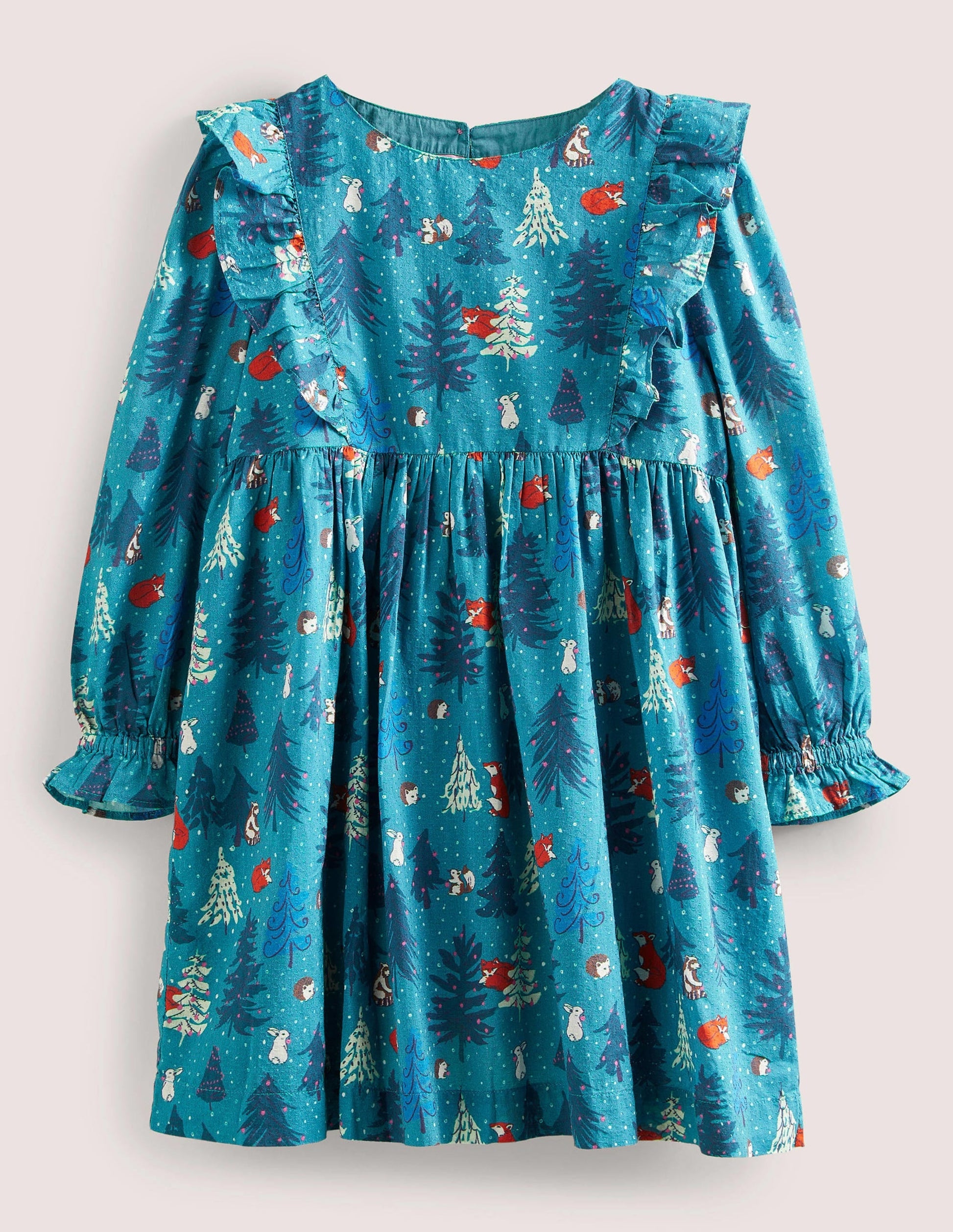 Frill Tiered Woven Dress-Winter Woodland-1