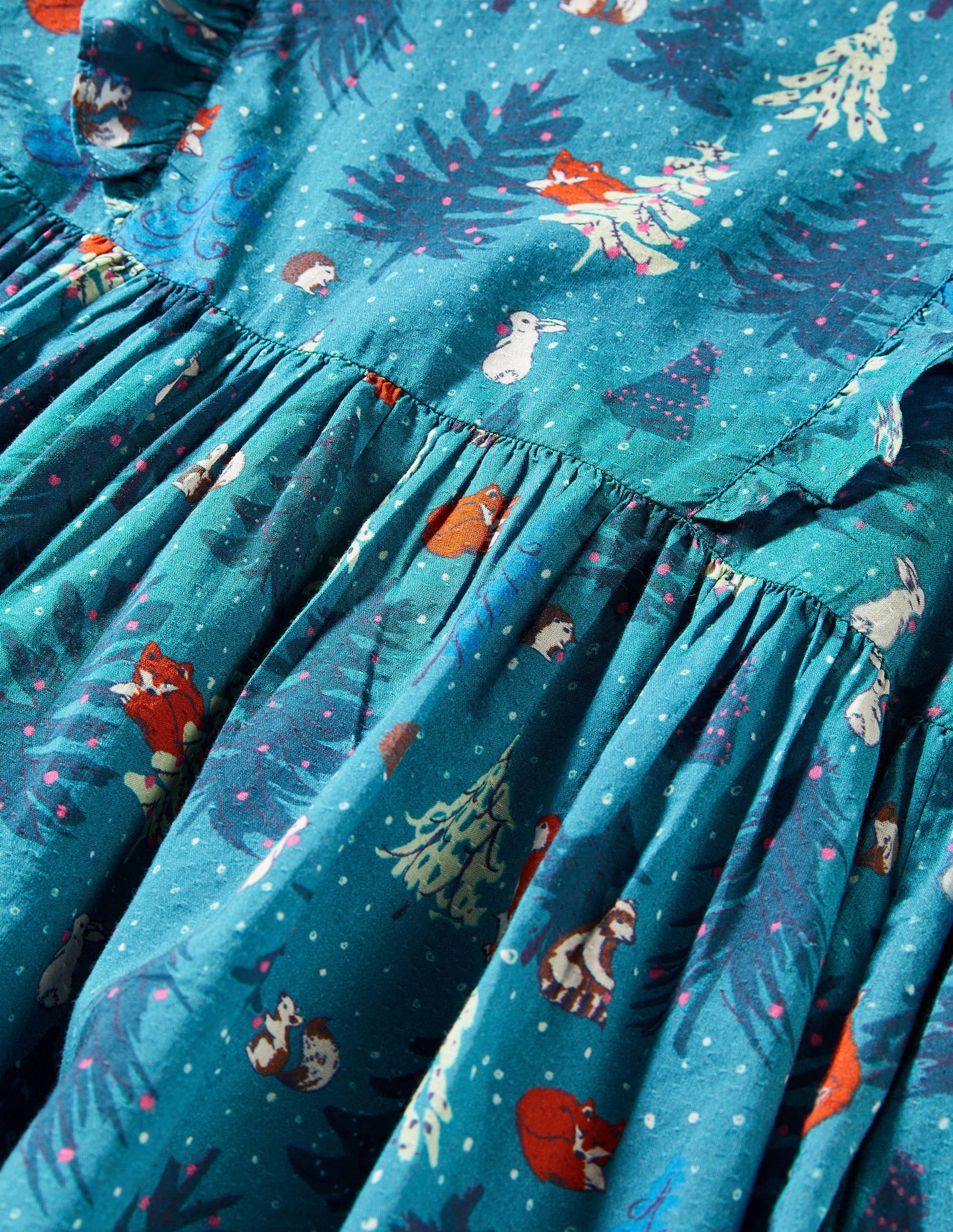 Frill Tiered Woven Dress-Winter Woodland - Image 3