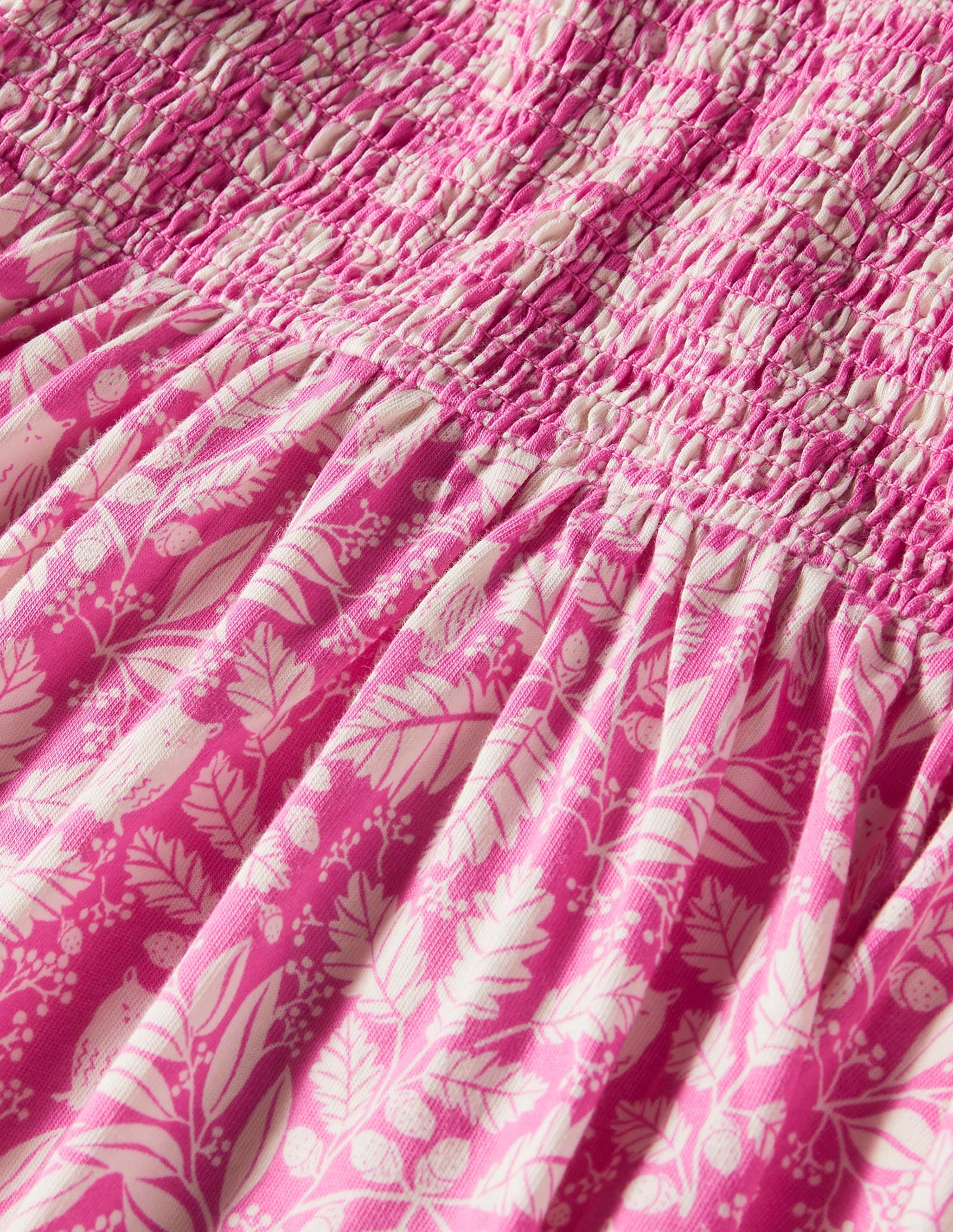 Smocked Bodice Trapeze Dress-Tickled Pink Owl Toile - Image 3