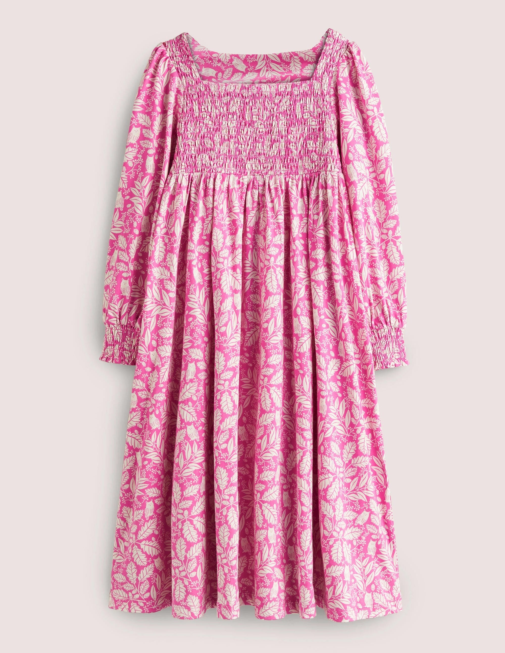 Smocked Bodice Trapeze Dress-Tickled Pink Owl Toile - Image 1