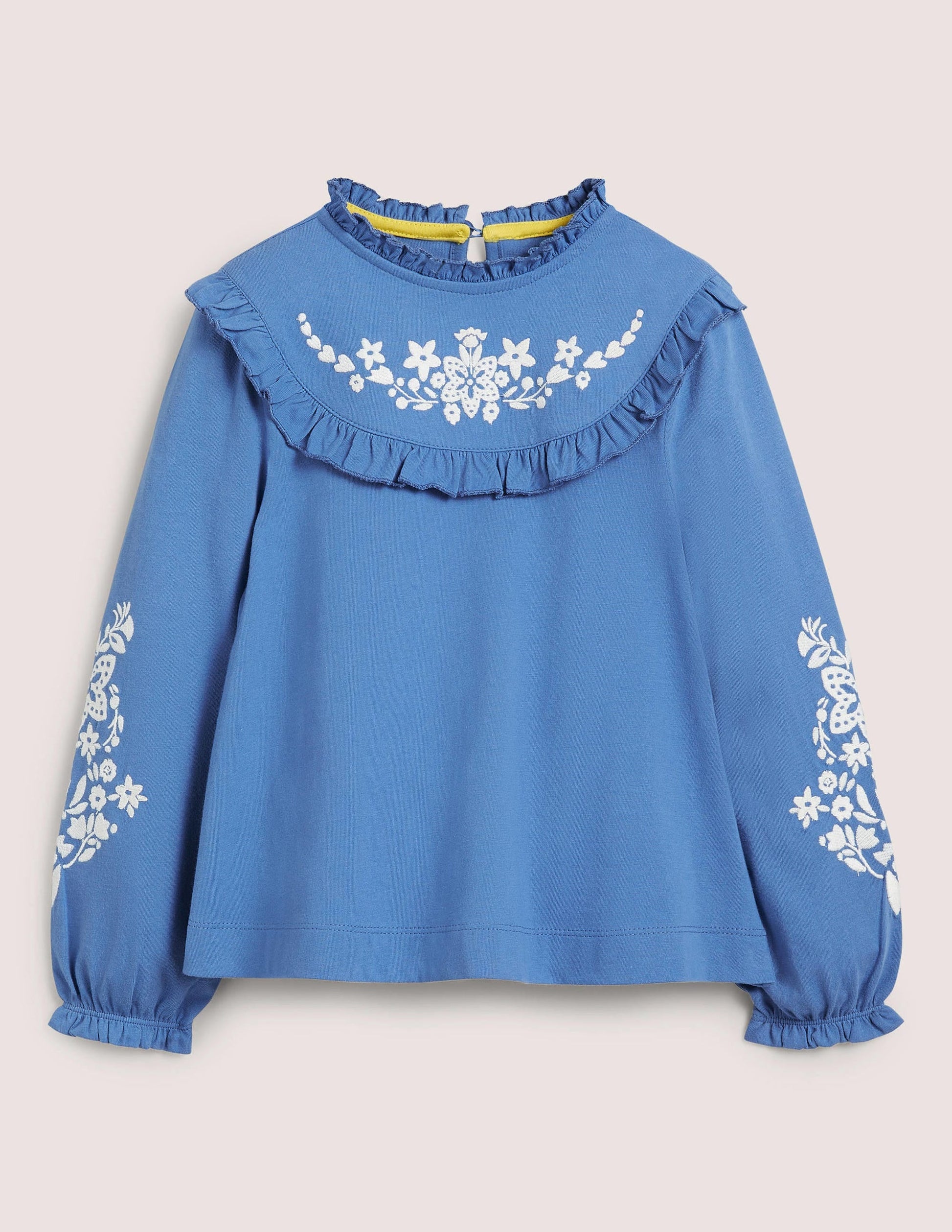 Embroidered Frilly Top-Elizabethan Blue-1