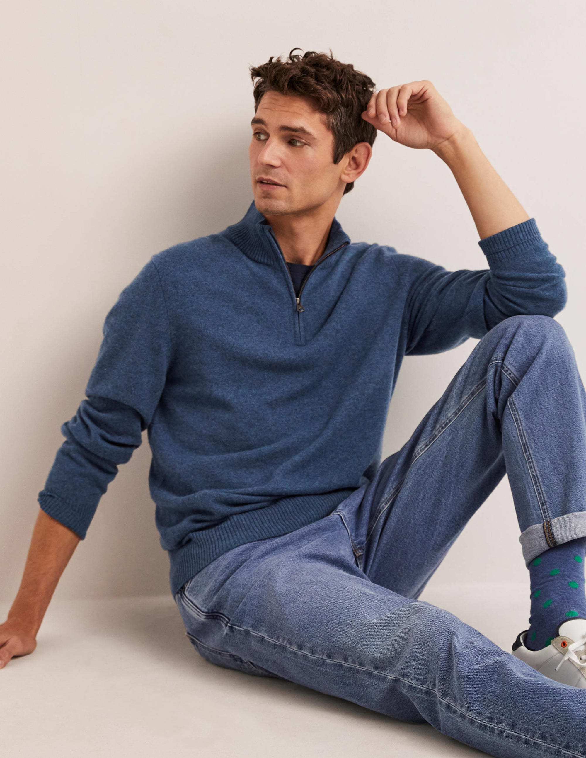 Cashmere Half-Zip Jumper-Blue Ribbon - Image 1
