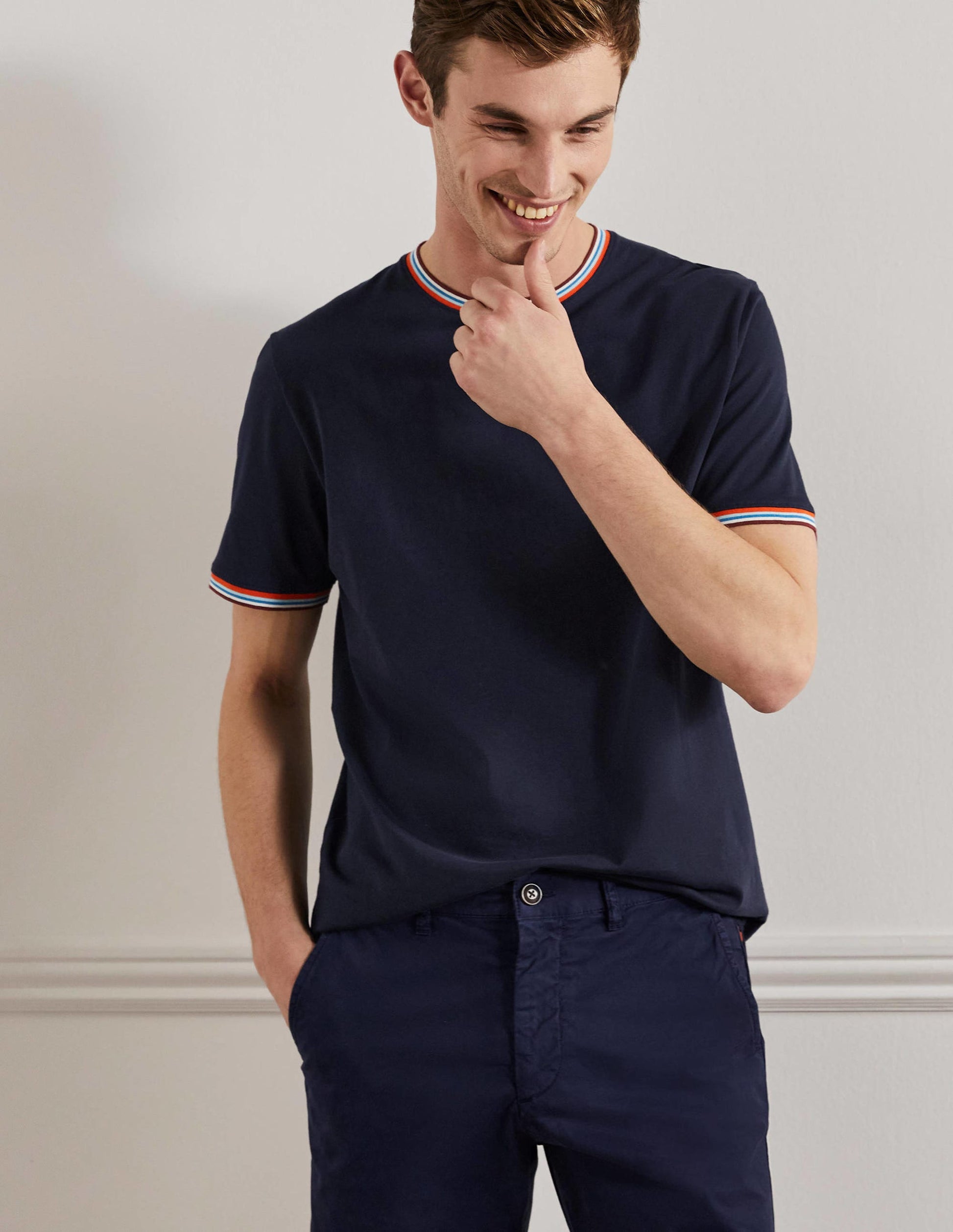 Stripe Detail T-Shirt-Navy-1