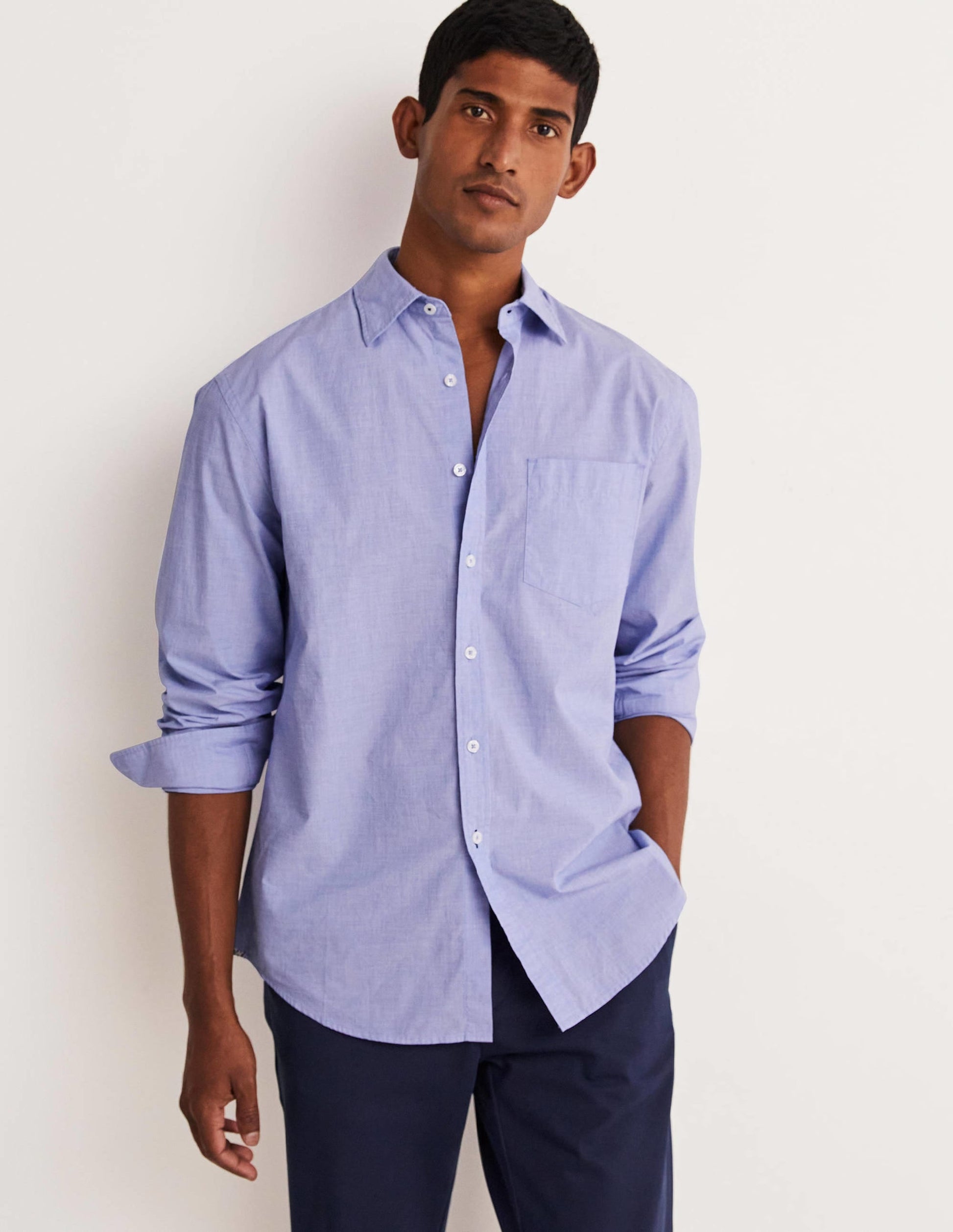 Cutaway Collar Poplin Shirt-Blue End on End-1
