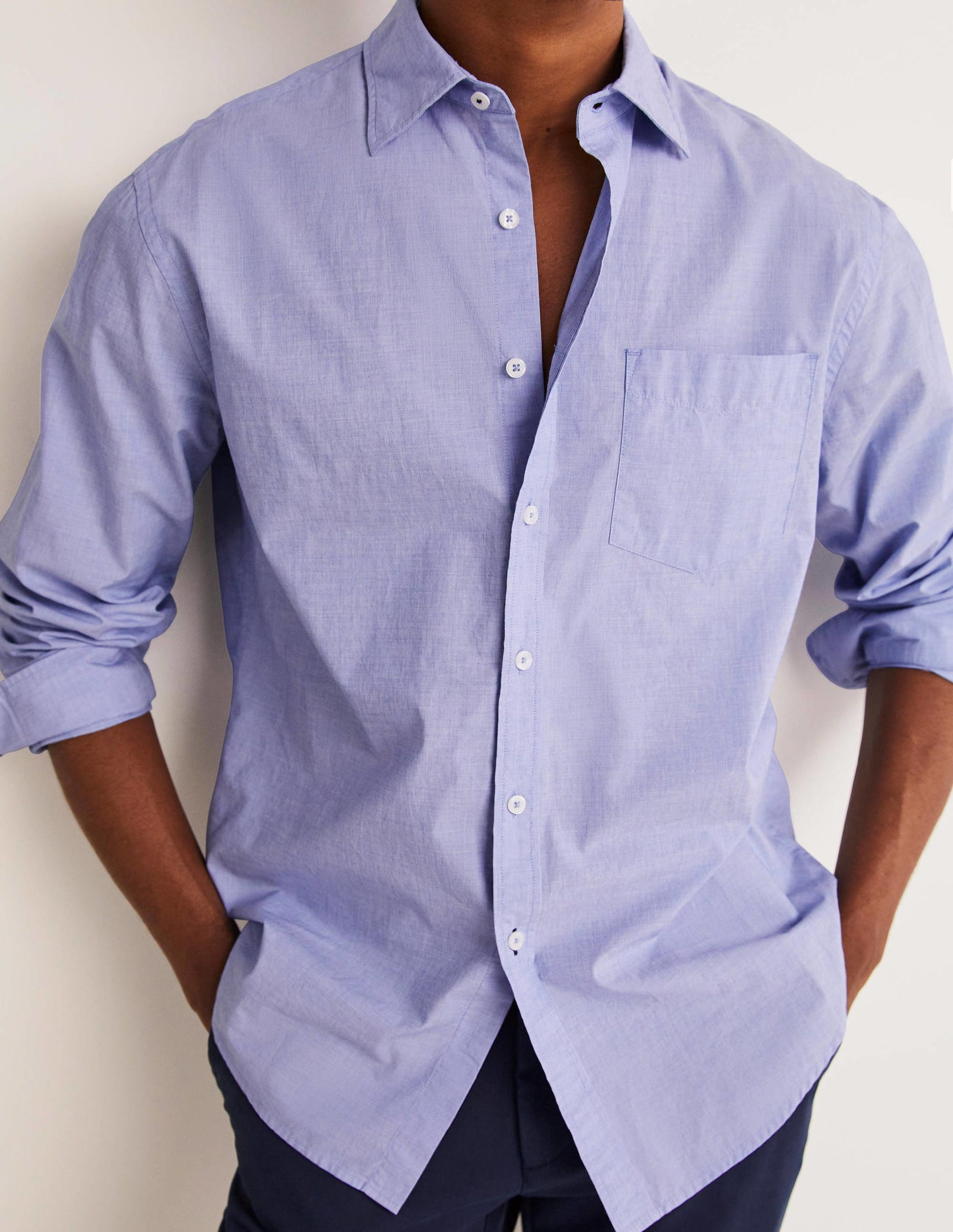 Cutaway Collar Poplin Shirt-Blue End on End-4