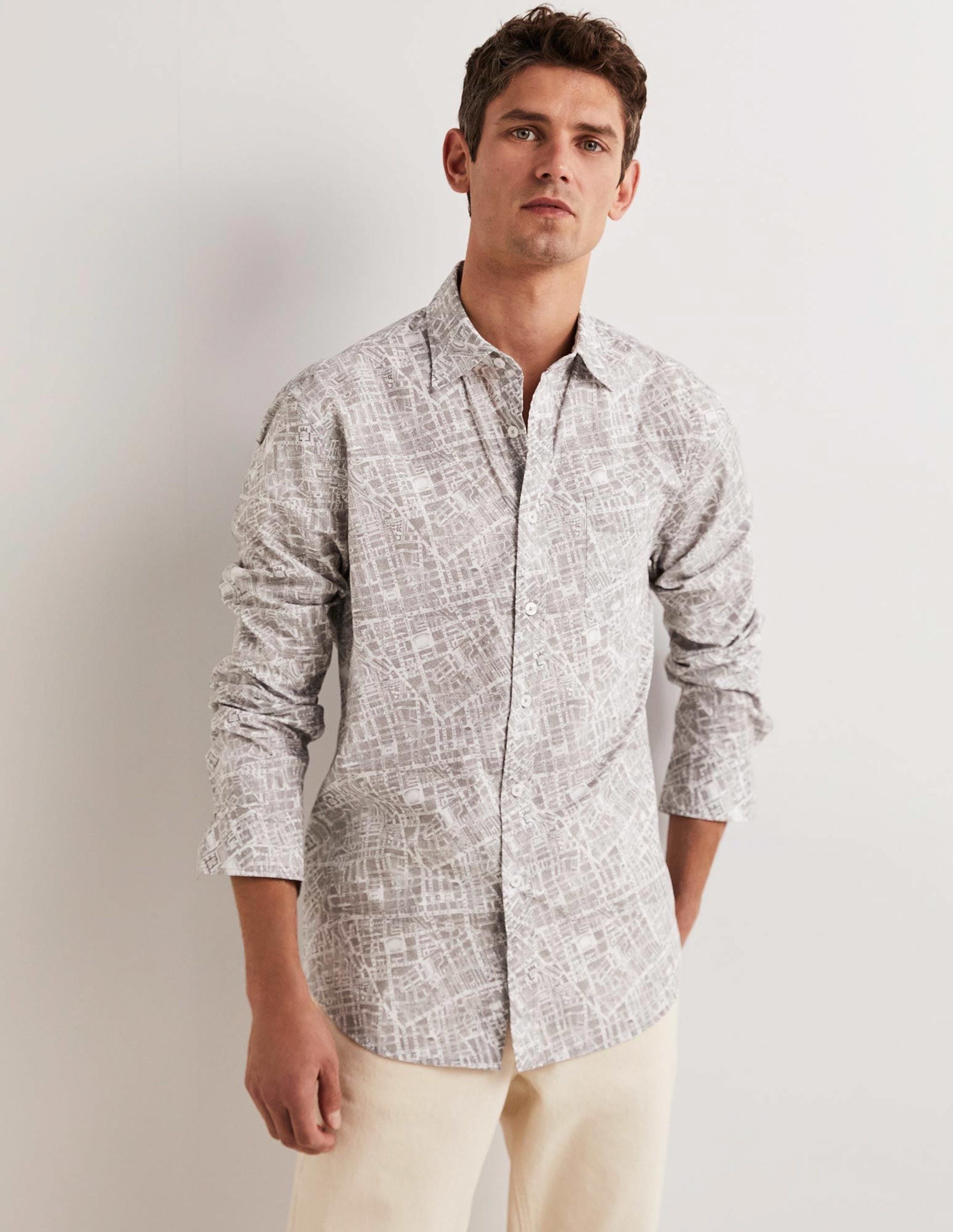 Cutaway Collar Poplin Shirt-Vintage Grey Map - Image 2