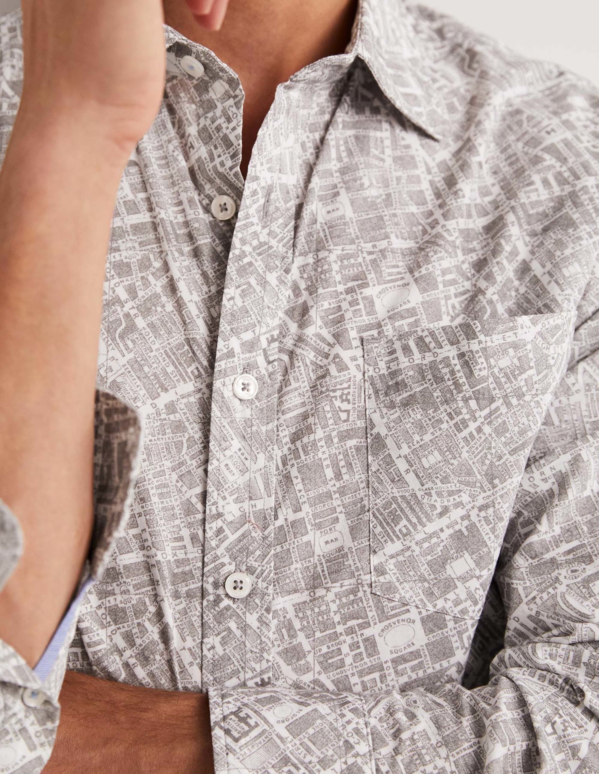 Cutaway Collar Poplin Shirt-Vintage Grey Map - Image 3
