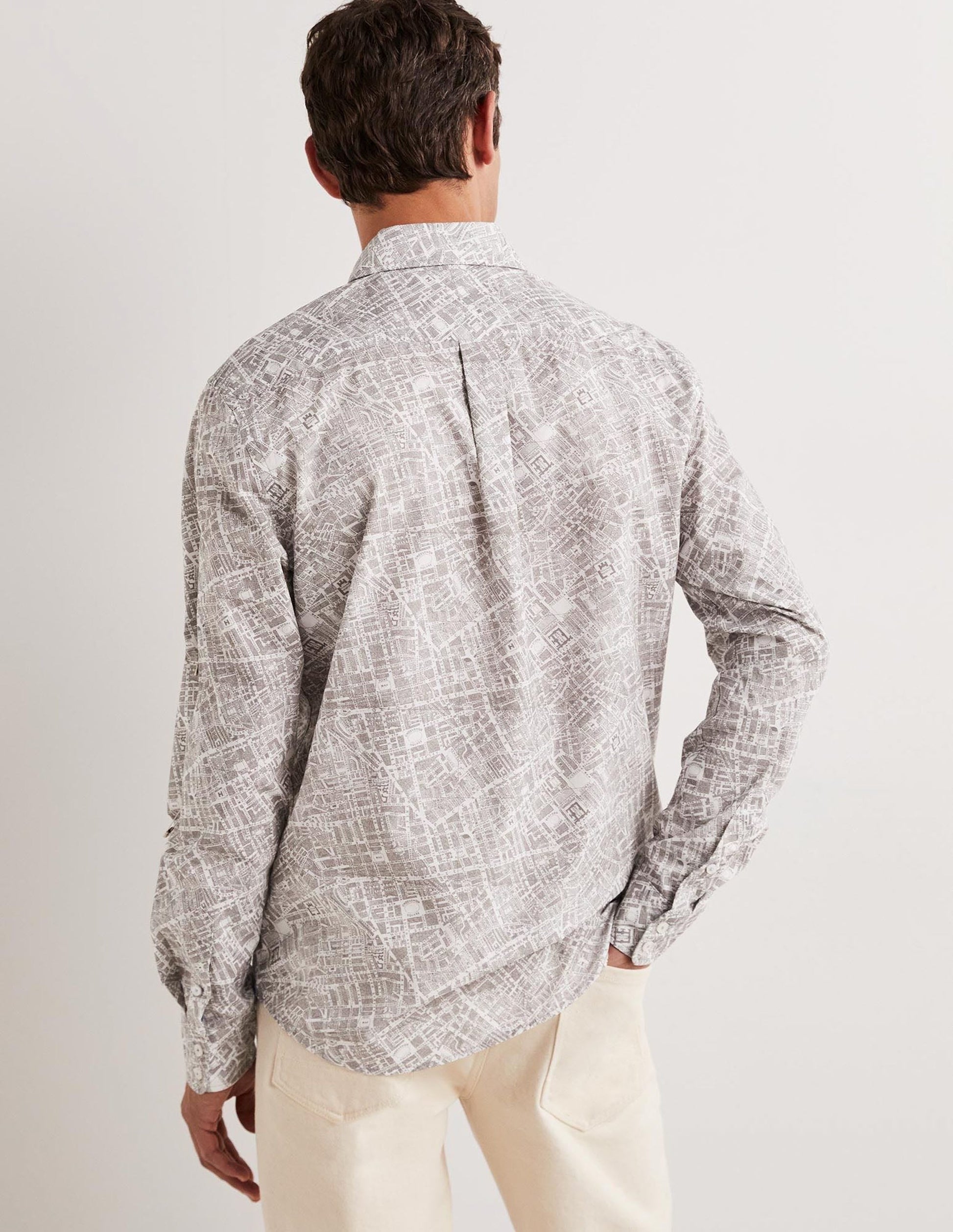 Cutaway Collar Poplin Shirt-Vintage Grey Map-4