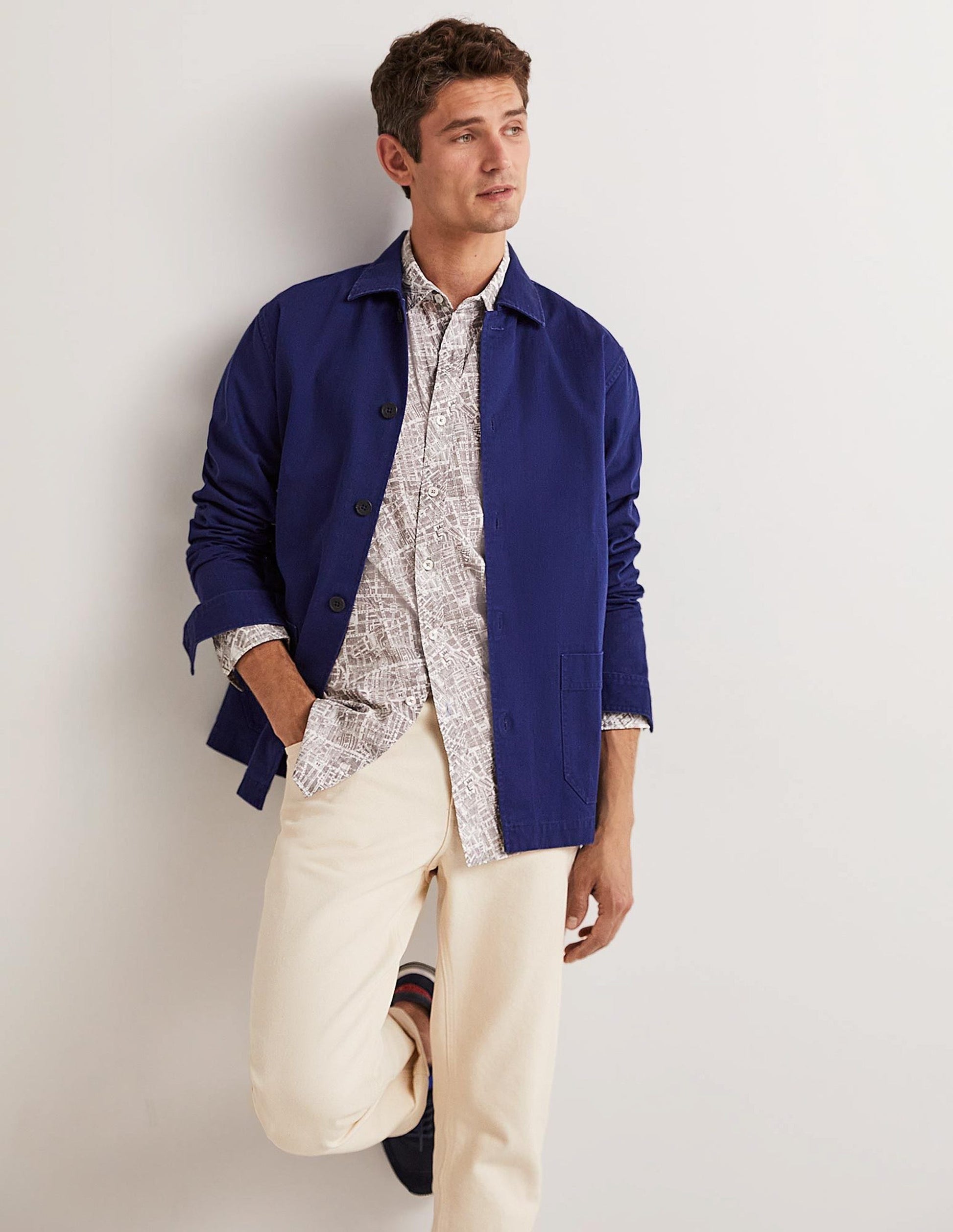 Cutaway Collar Poplin Shirt-Vintage Grey Map-5