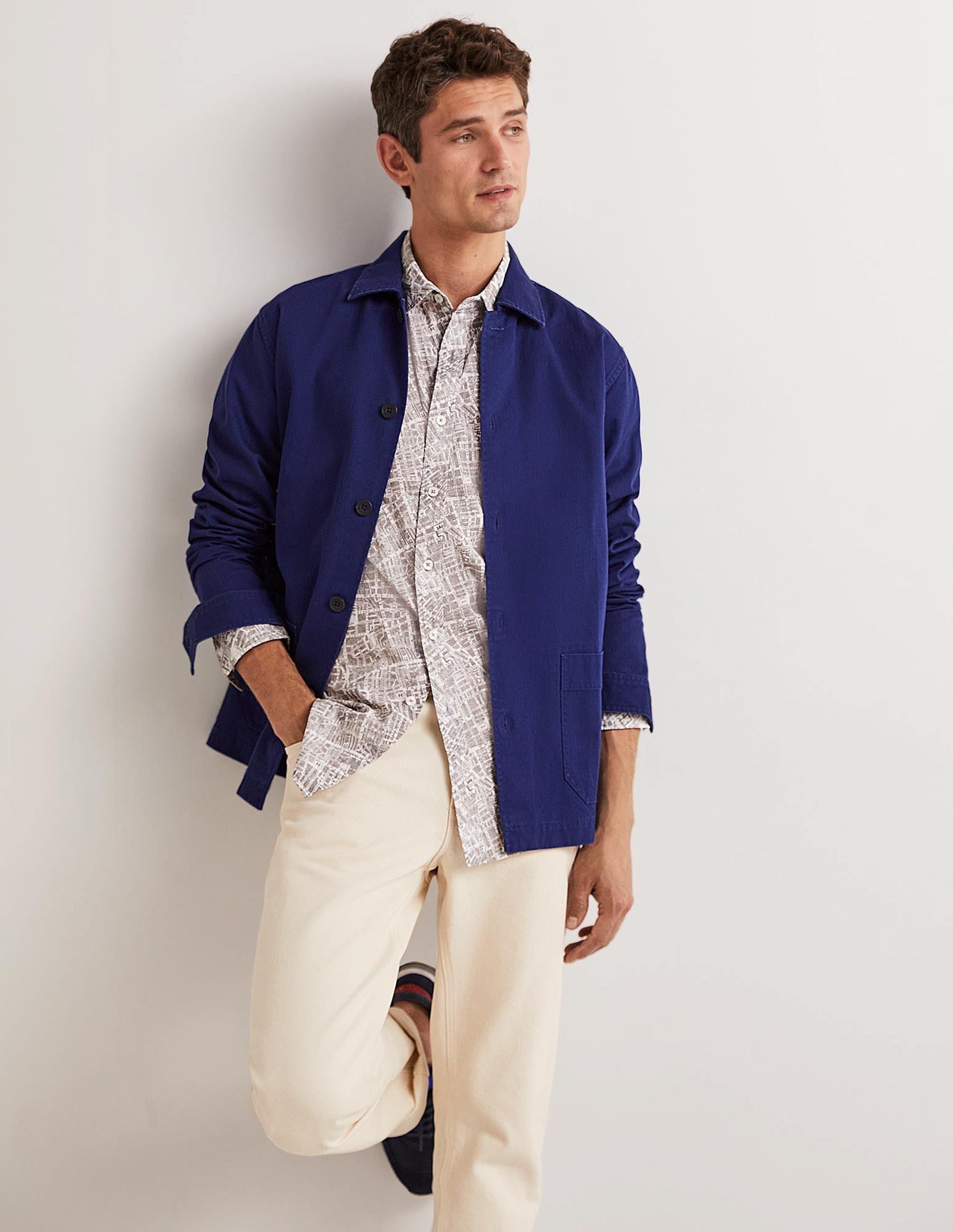 Cutaway Collar Poplin Shirt-Vintage Grey Map - Image 5