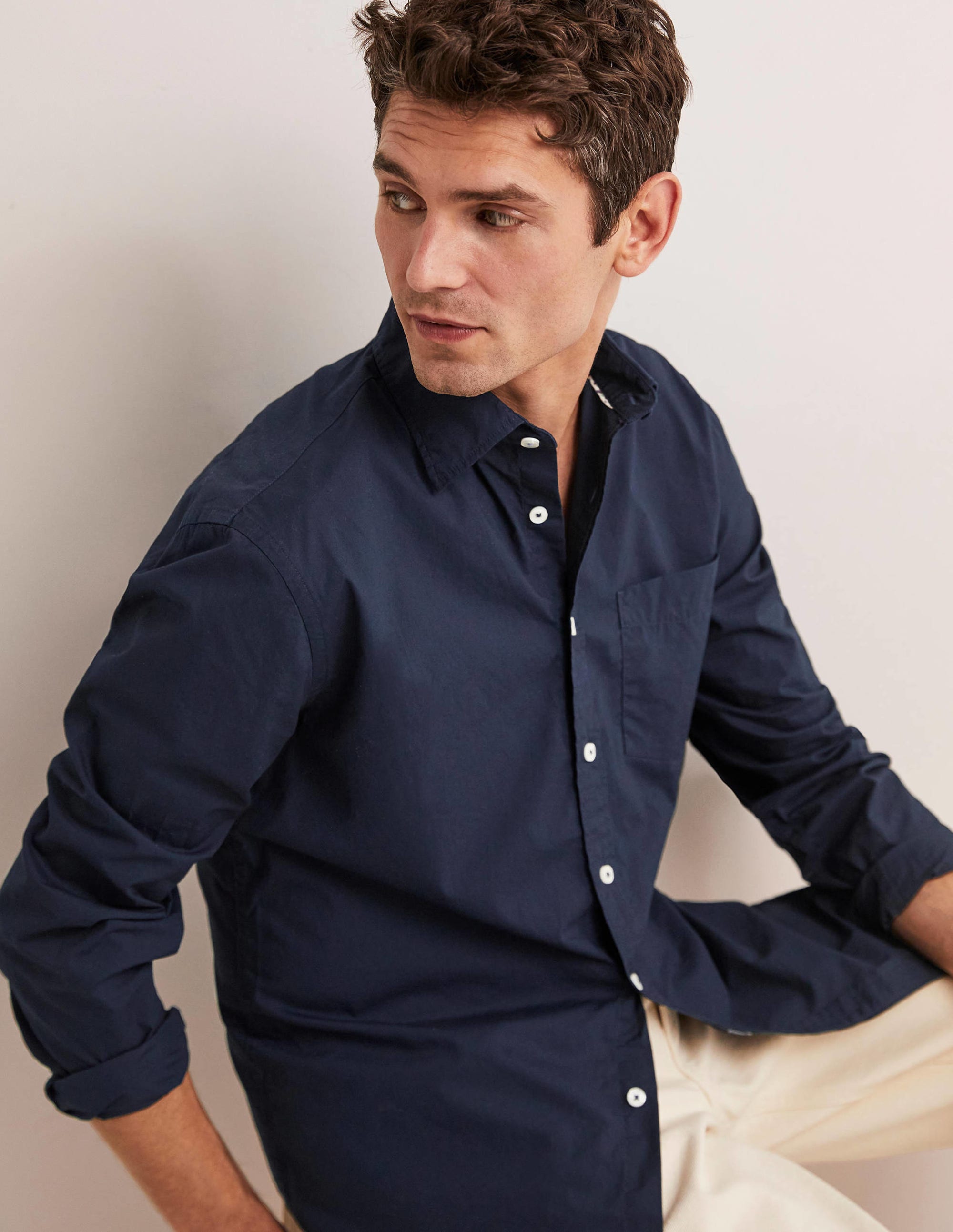 Cutaway Collar Poplin Shirt-Navy - Image 1