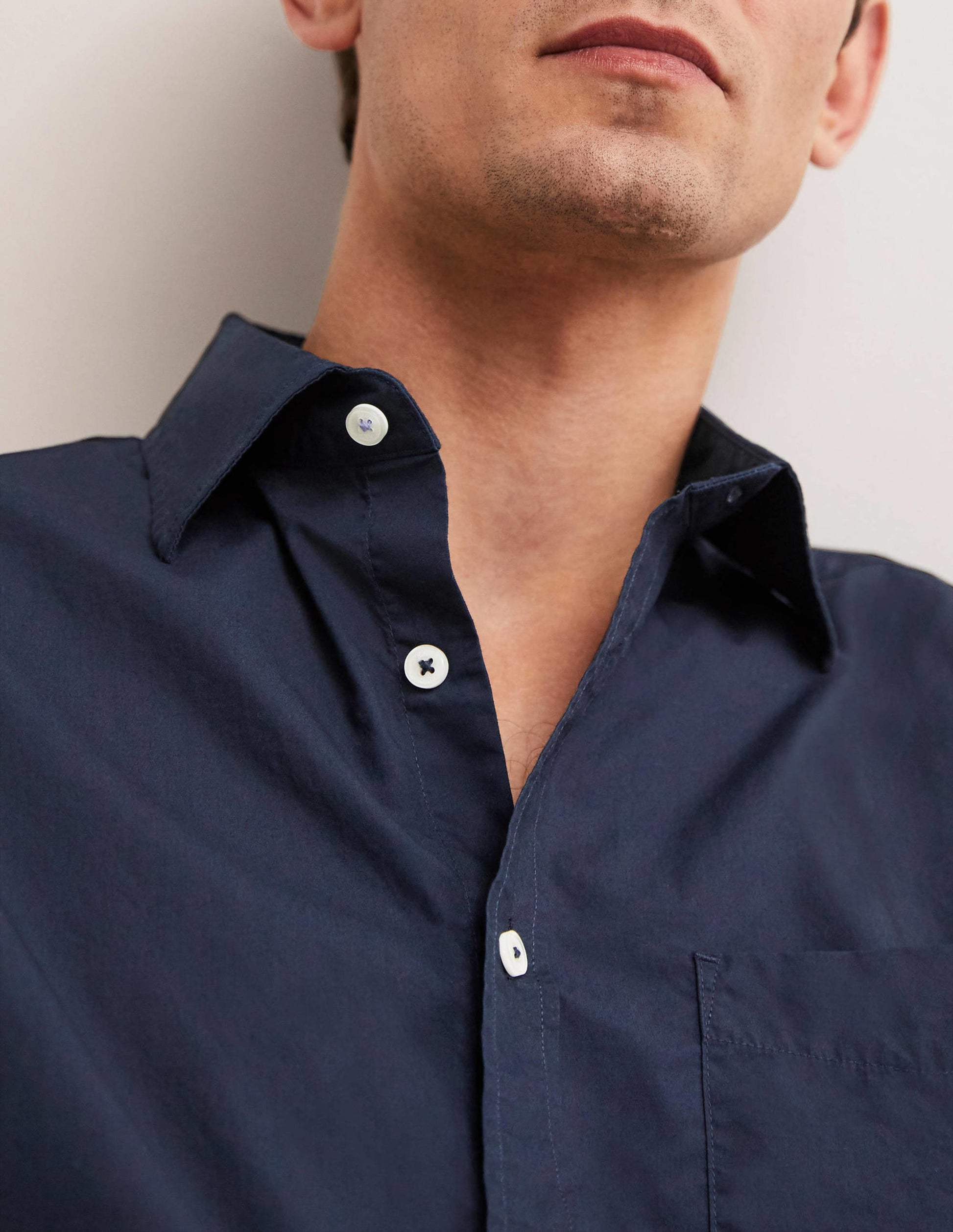 Cutaway Collar Poplin Shirt-Navy-2