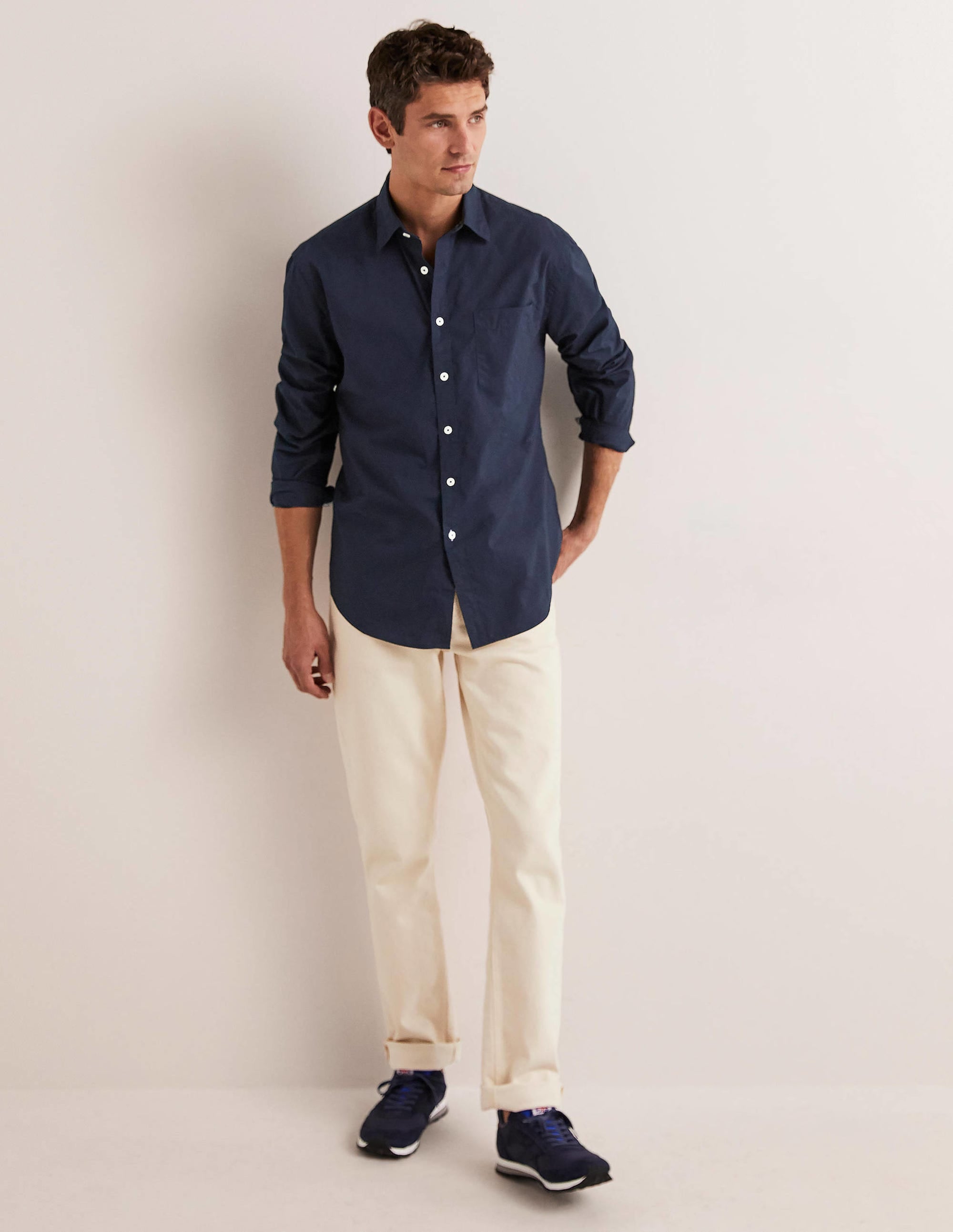 Cutaway Collar Poplin Shirt-Navy - Image 4