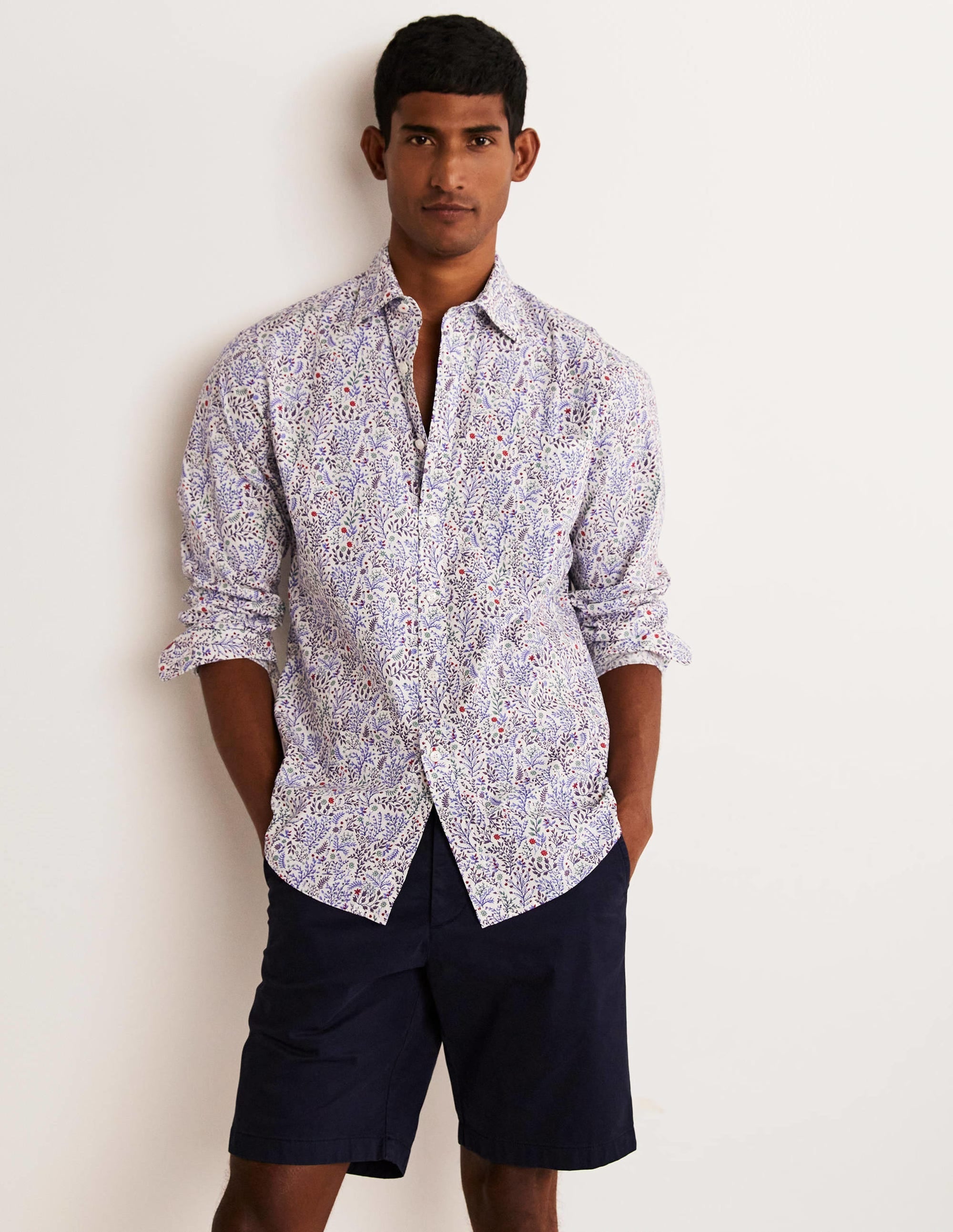 Cutaway Collar Poplin Shirt-Grape Jam Sprig Floral - Image 1