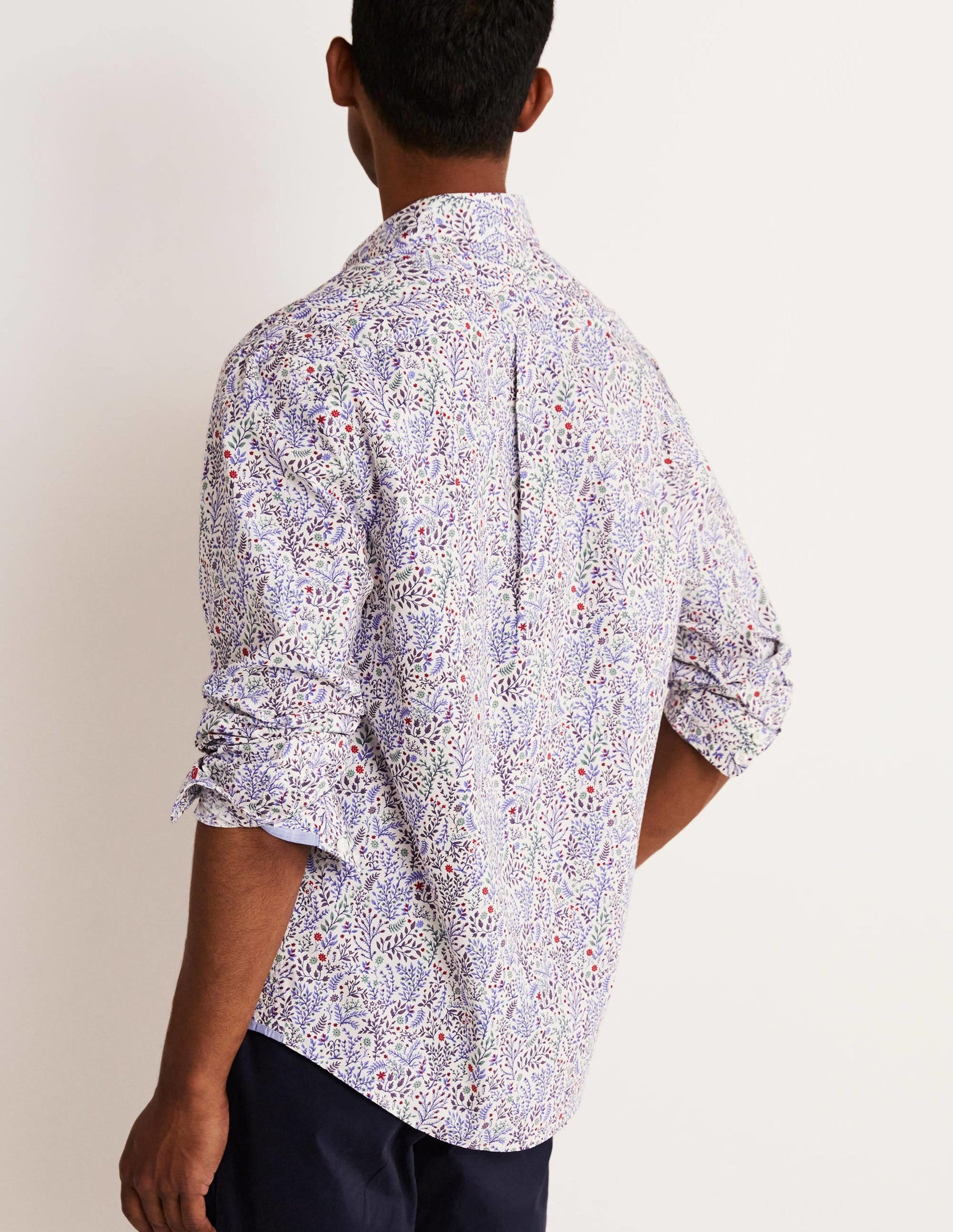 Cutaway Collar Poplin Shirt-Grape Jam Sprig Floral-3
