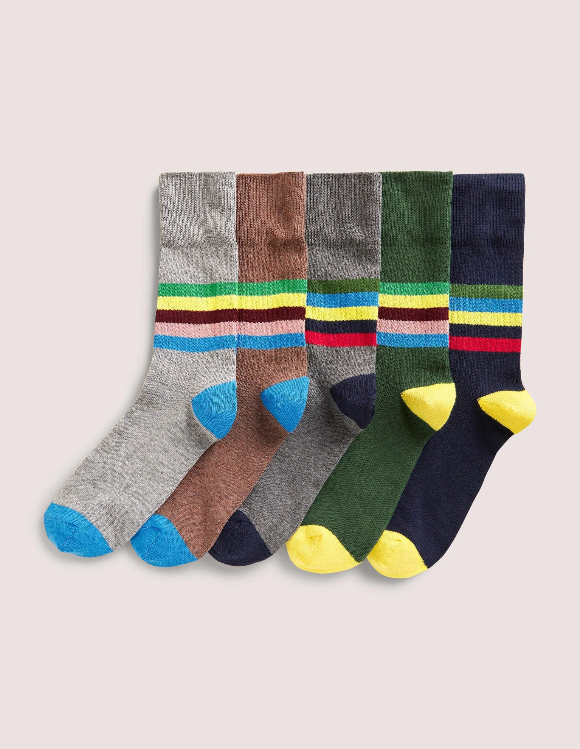 5 Pack Ribbed Socks-Block Stripe Pack-1