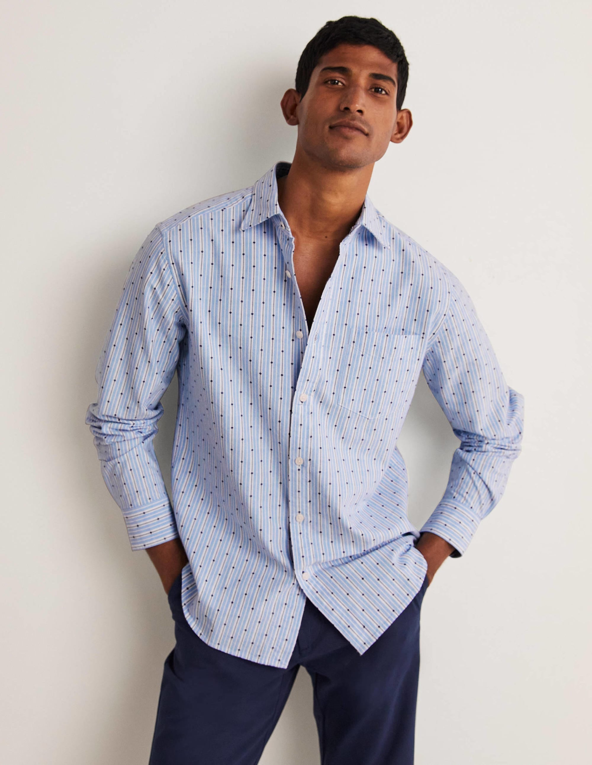 Cutaway Collar Oxford Shirt-Lichen Stripe - Image 1
