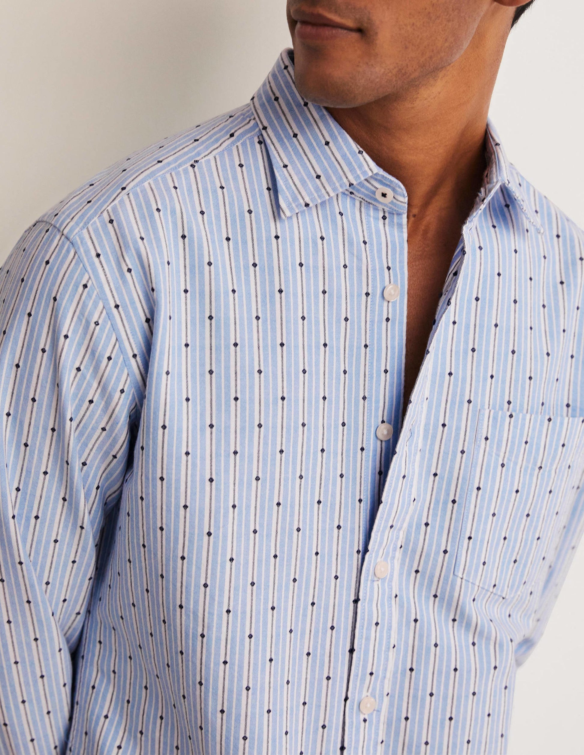 Cutaway Collar Oxford Shirt-Lichen Stripe-2