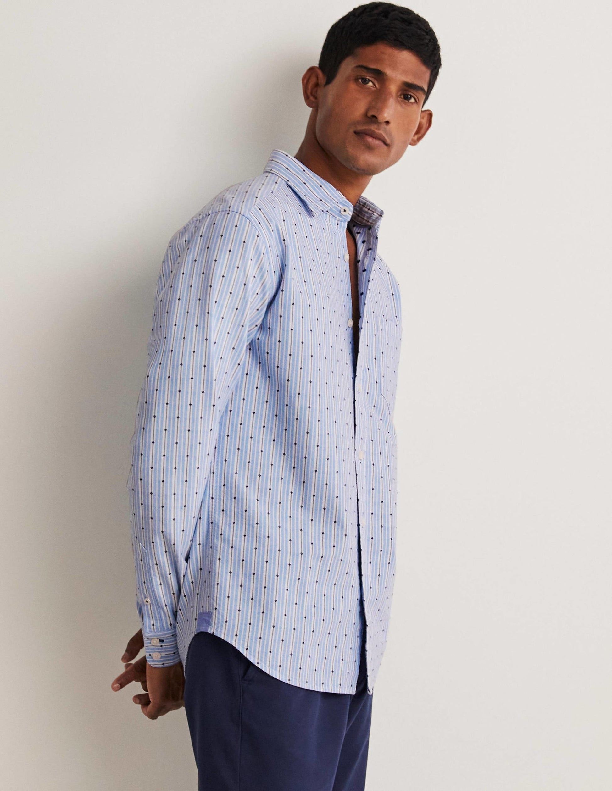 Cutaway Collar Oxford Shirt-Lichen Stripe-4