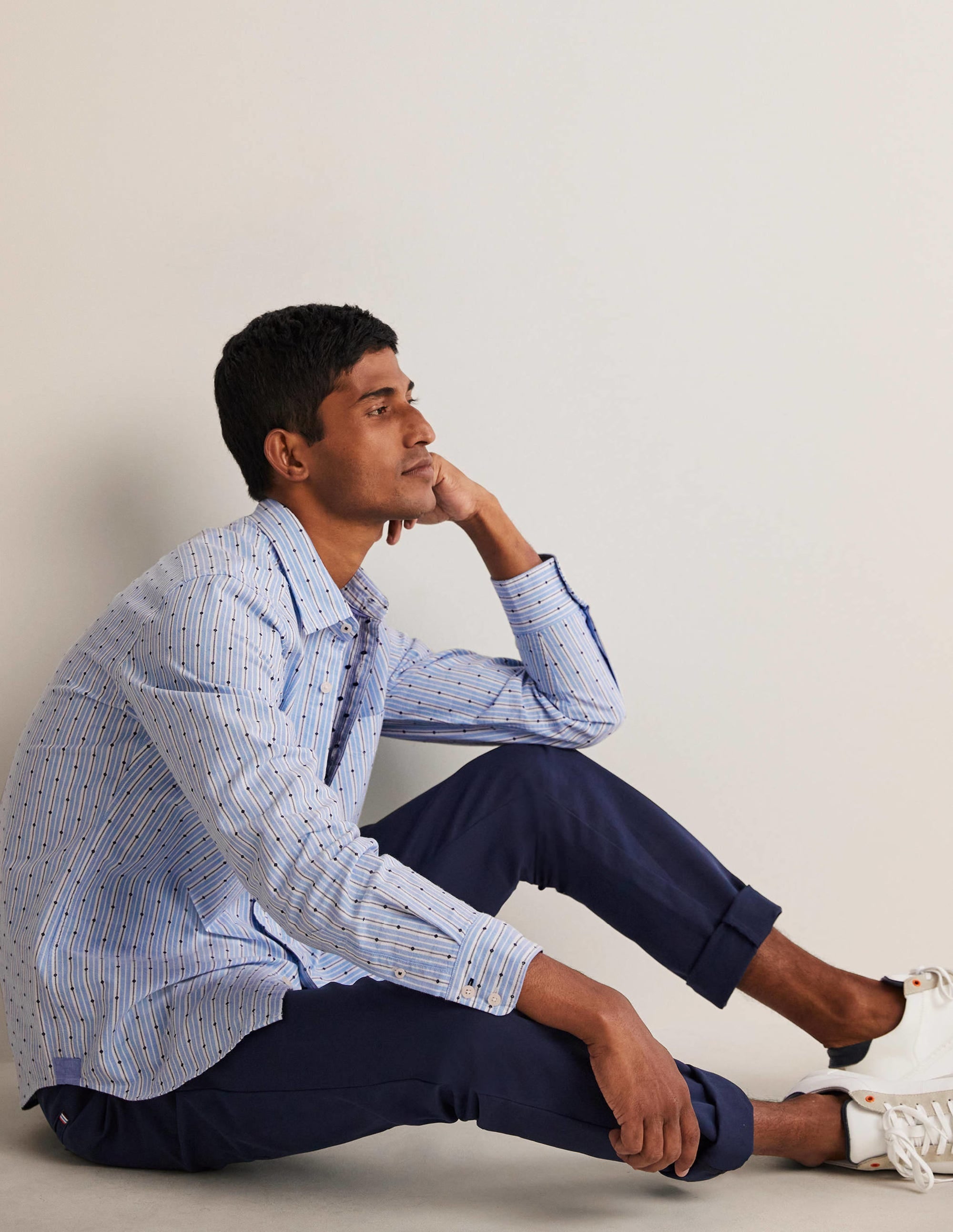 Cutaway Collar Oxford Shirt-Lichen Stripe - Image 5
