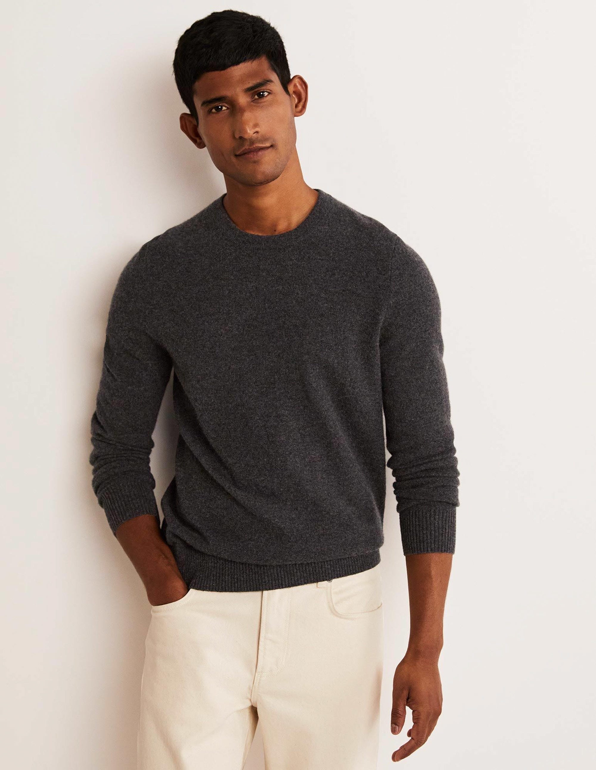 Cashmere Crew Neck Jumper-Dark Grey Melange - Image 6