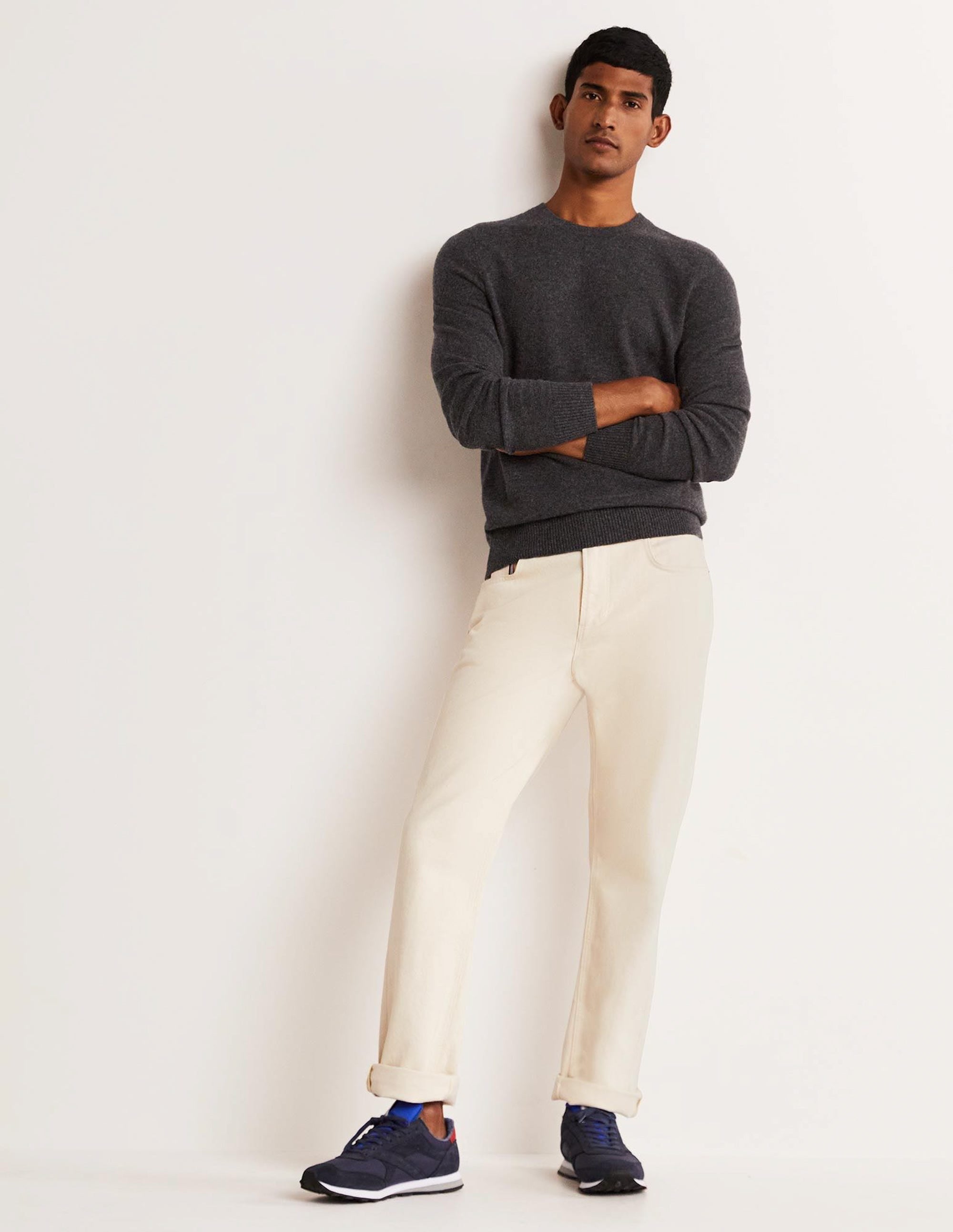 Cashmere Crew Neck Jumper-Dark Grey Melange - Image 9