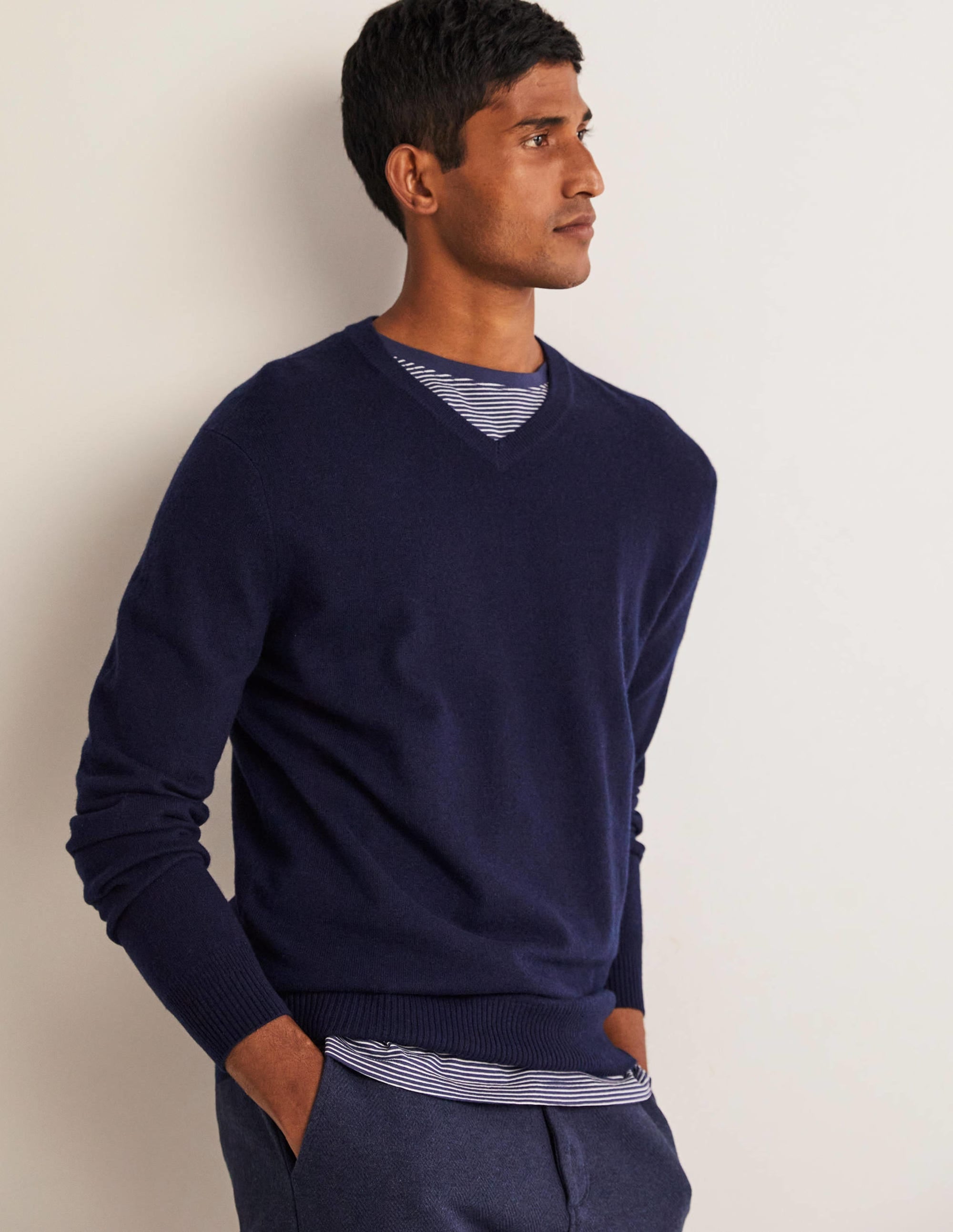 Cashmere V-neck-Navy - Image 1