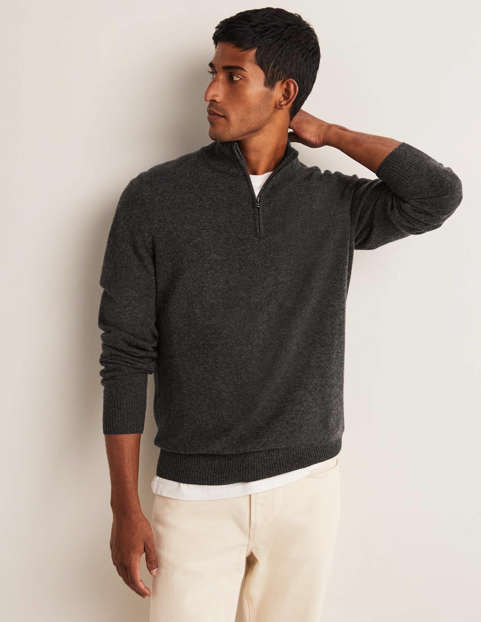Cashmere Half-Zip Jumper-Dark Grey Melange-5