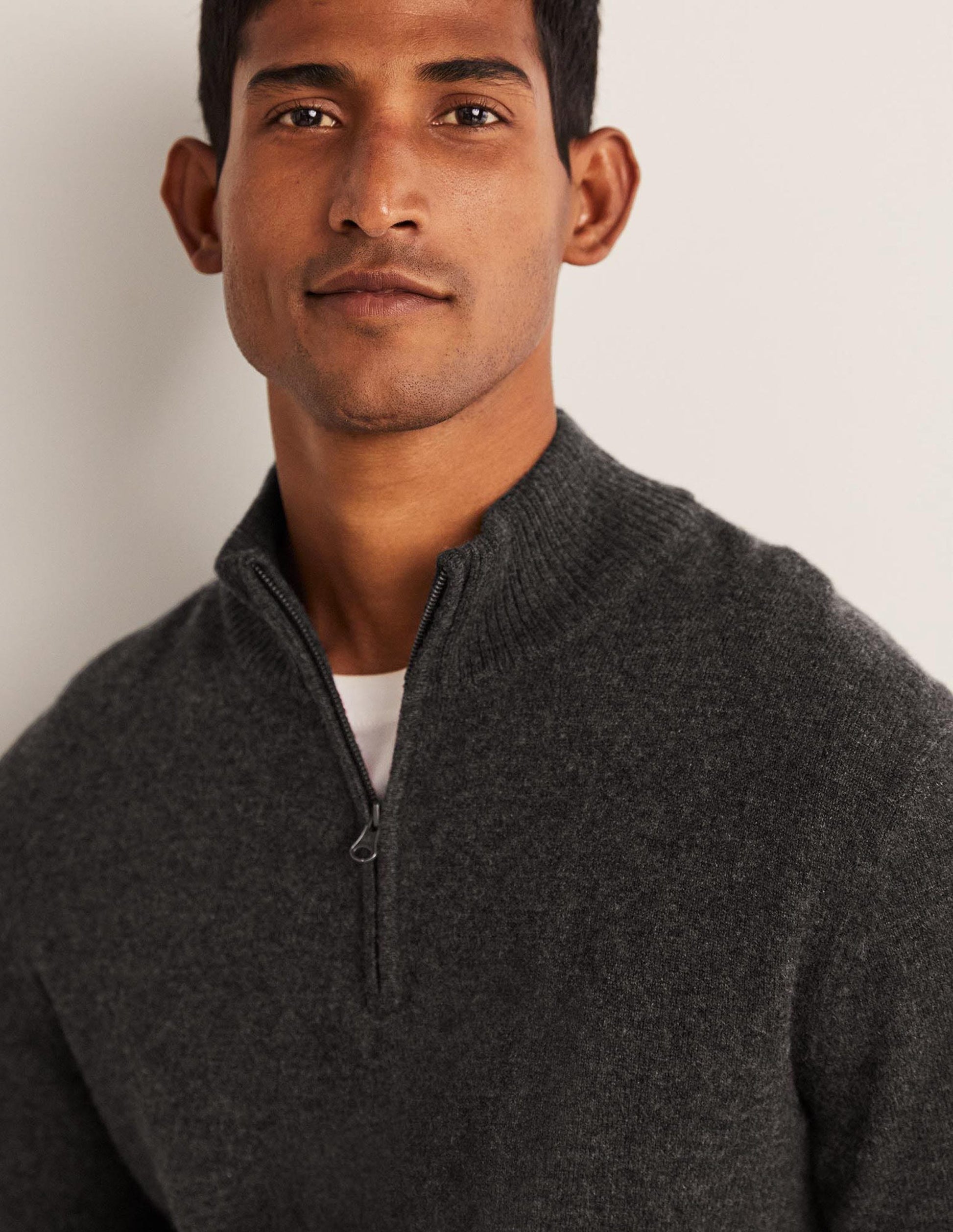 Cashmere Half-Zip Jumper-Dark Grey Melange-6