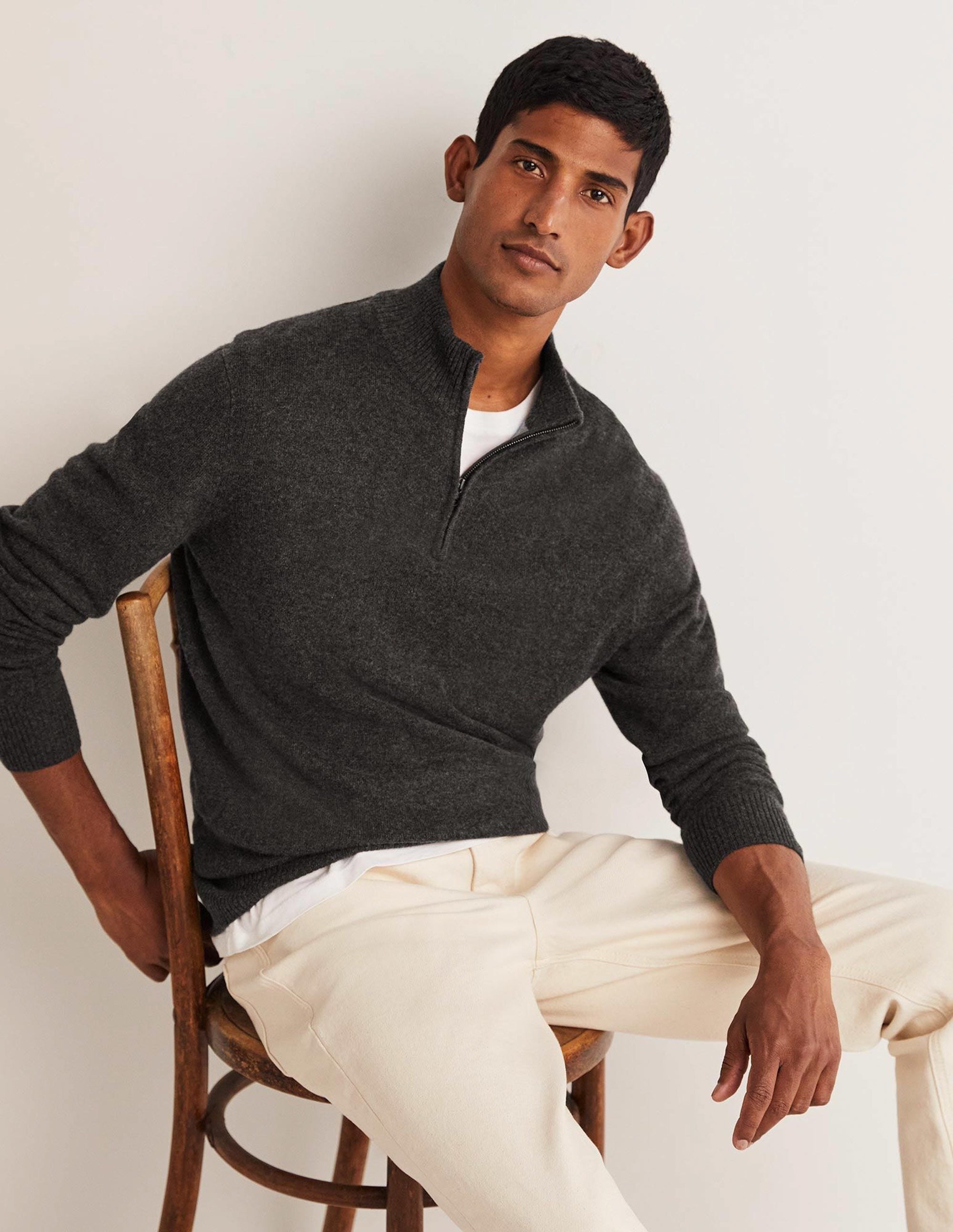 Cashmere Half-Zip Jumper-Dark Grey Melange - Image 8