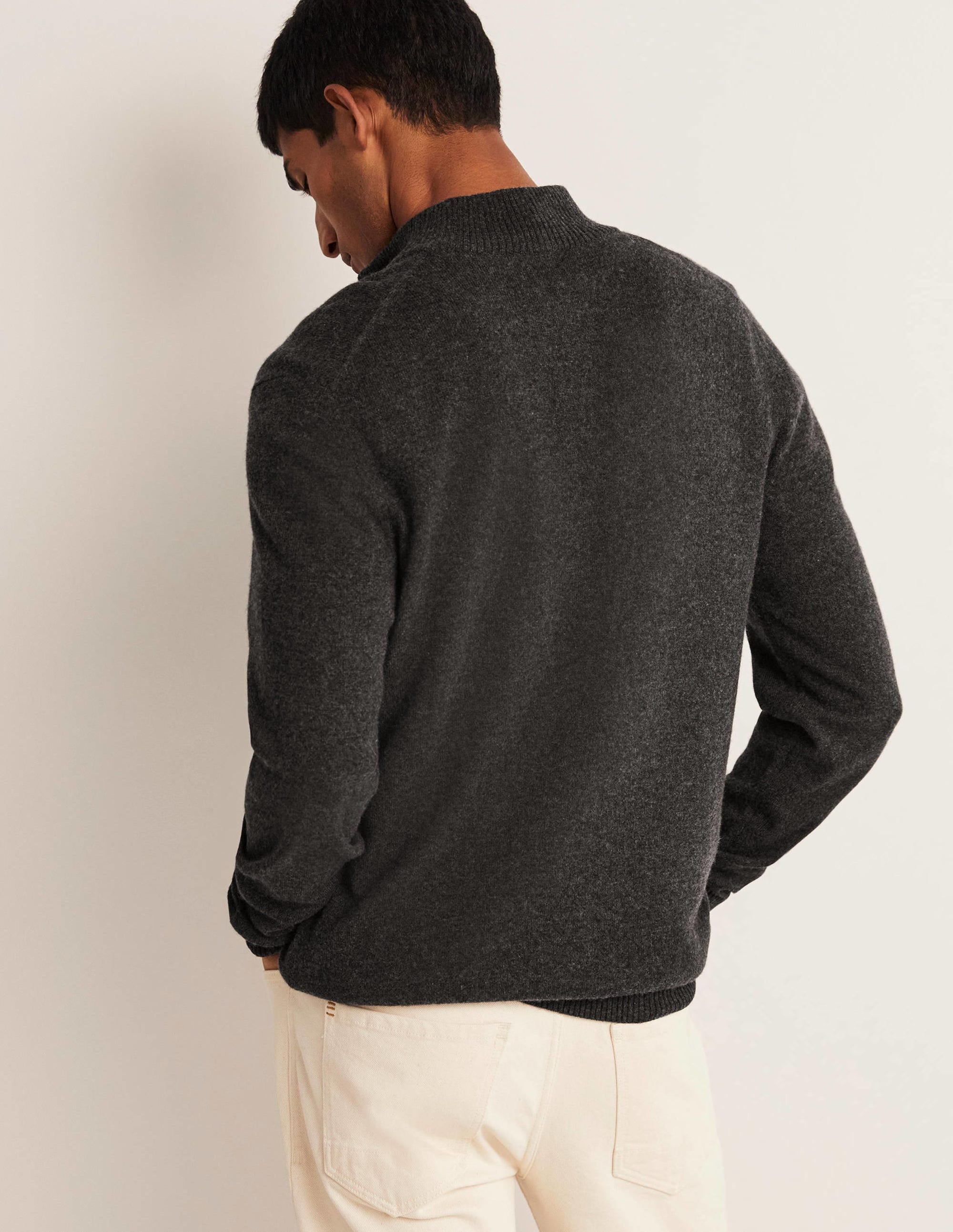 Cashmere Half-Zip Jumper-Dark Grey Melange - Image 3