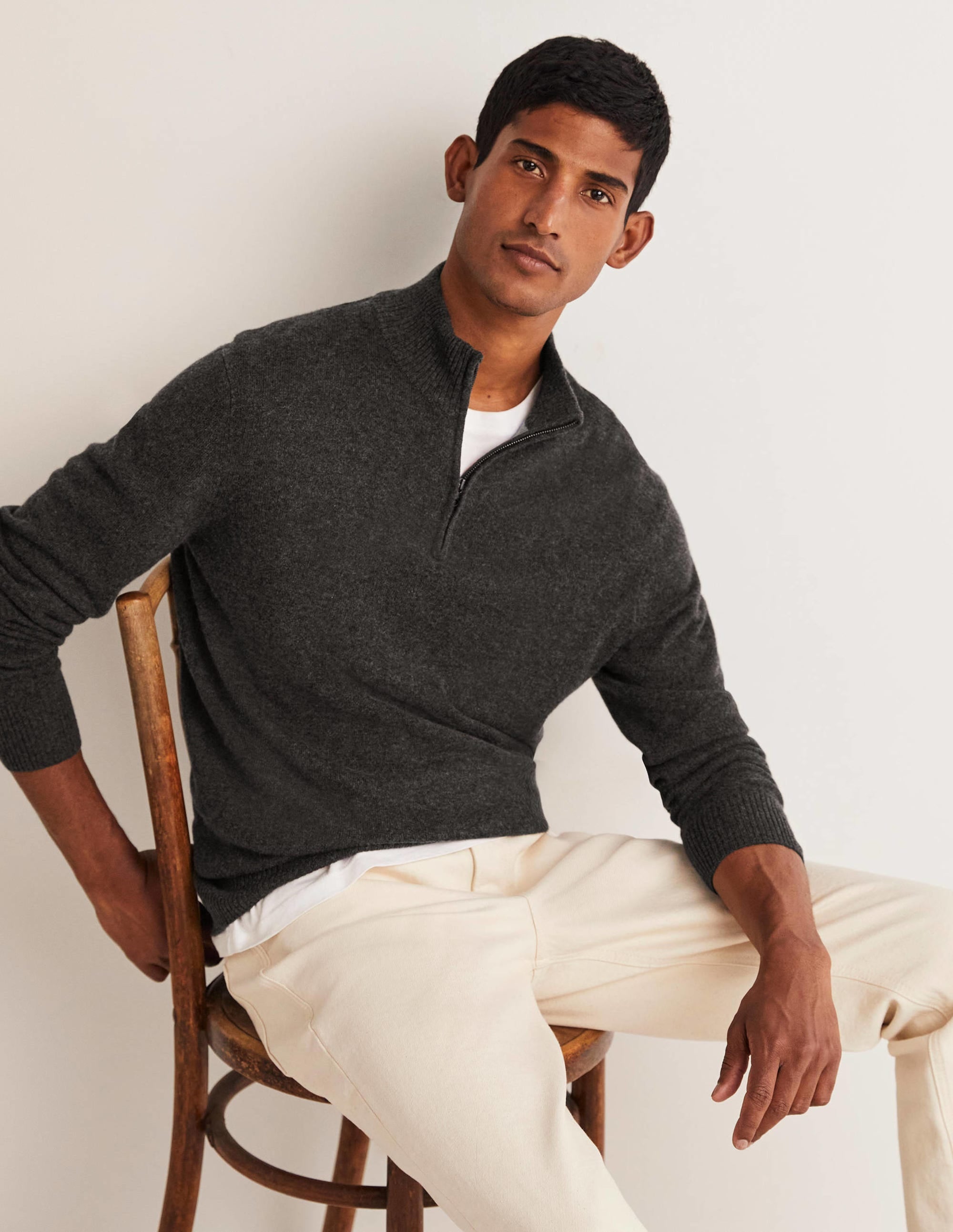 Cashmere Half-Zip Jumper-Dark Grey Melange - Image 4