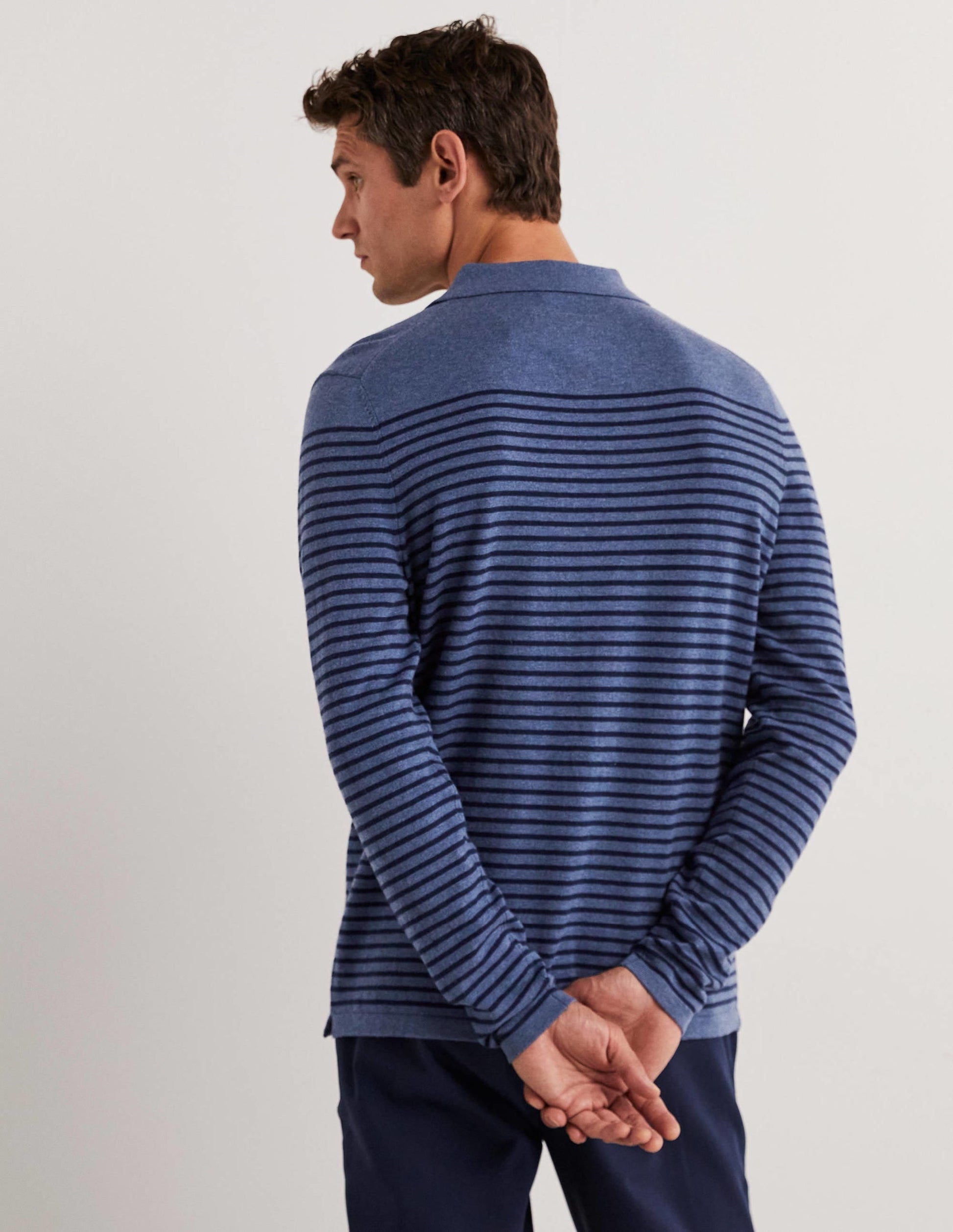 Fine Knit Long Sleeve Polo-Blue/Navy Stripe-7