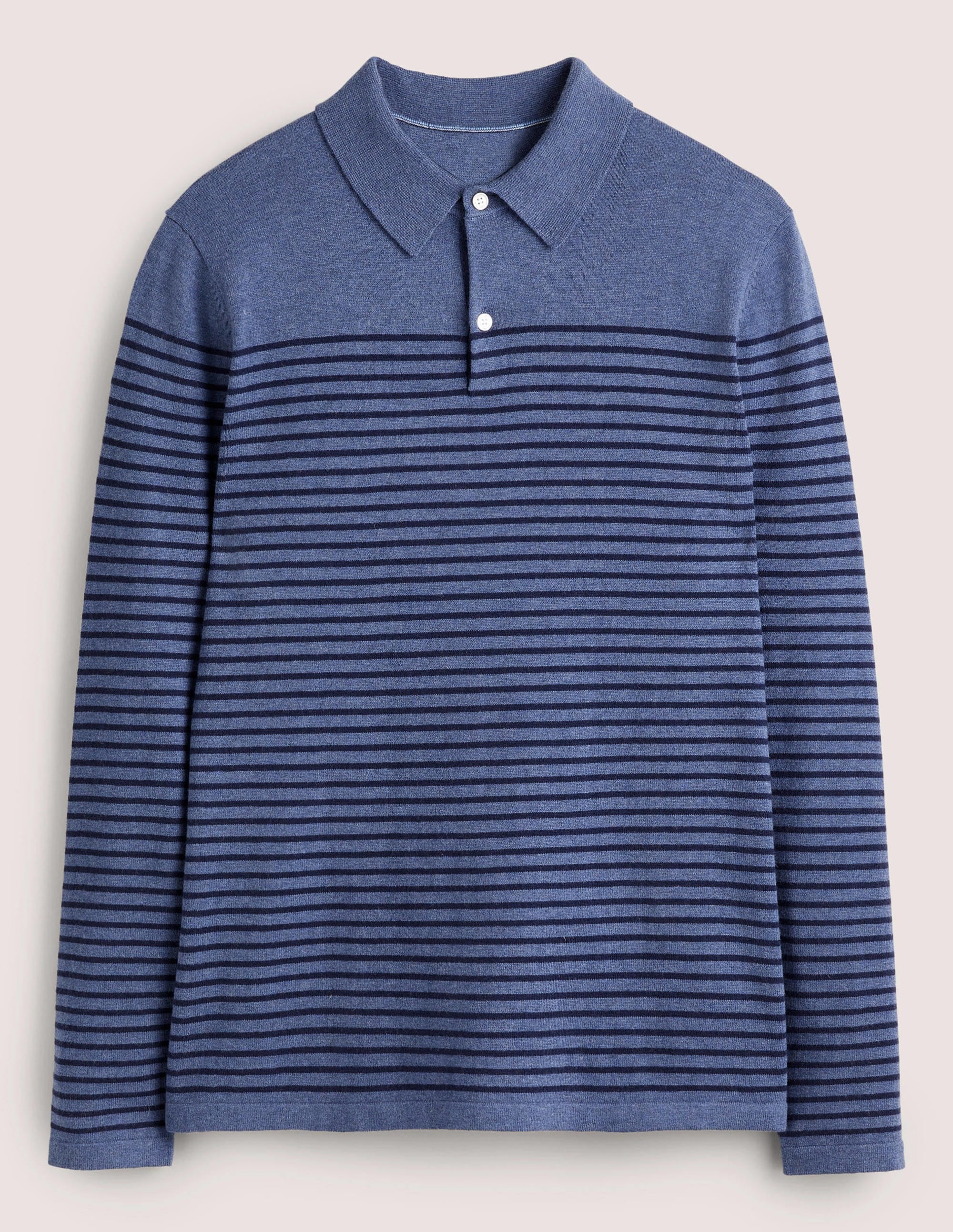 Fine Knit Long Sleeve Polo-Blue/Navy Stripe - Image 10