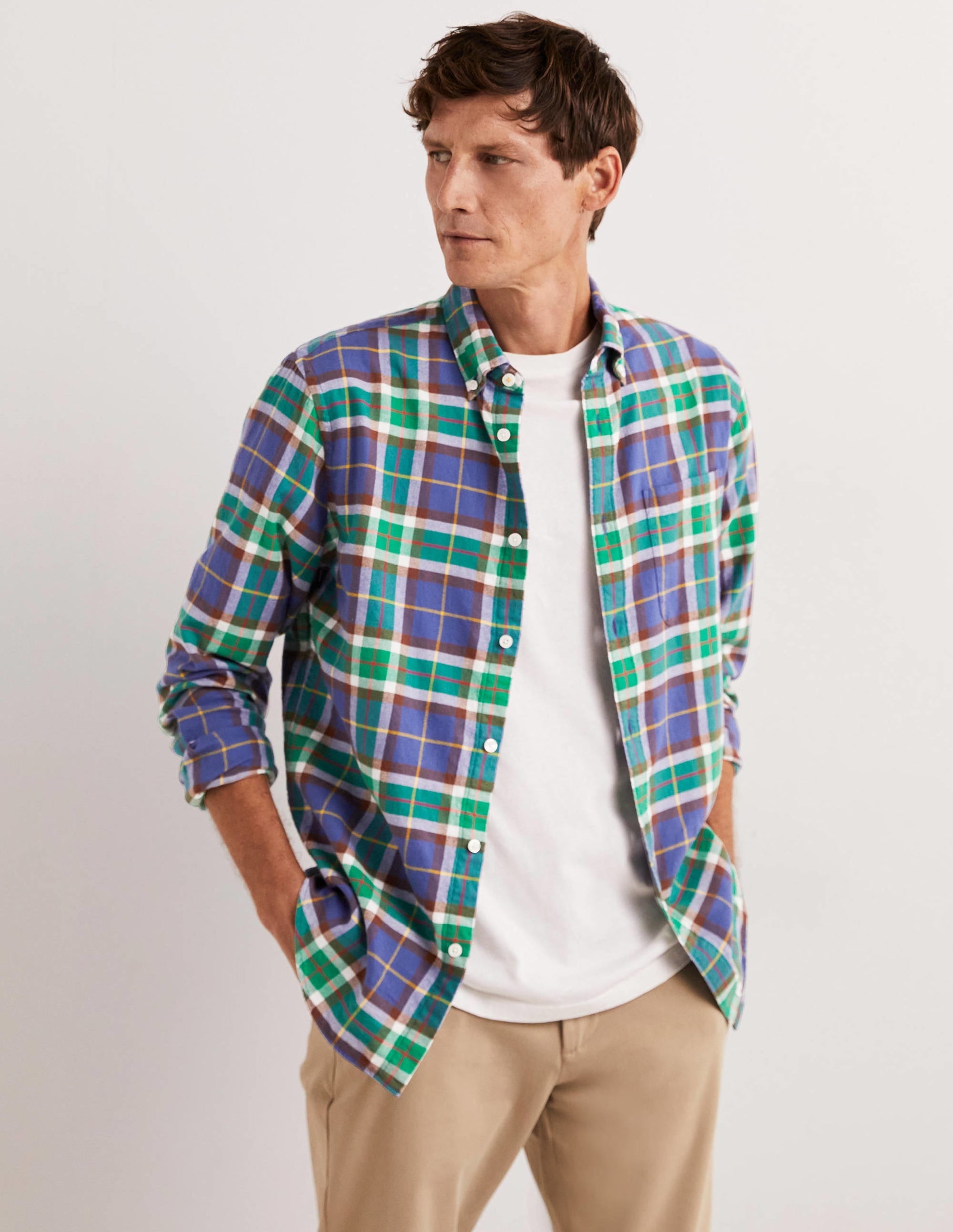 Button Down Twill Shirt-Blue Marl/Red Check - Image 1