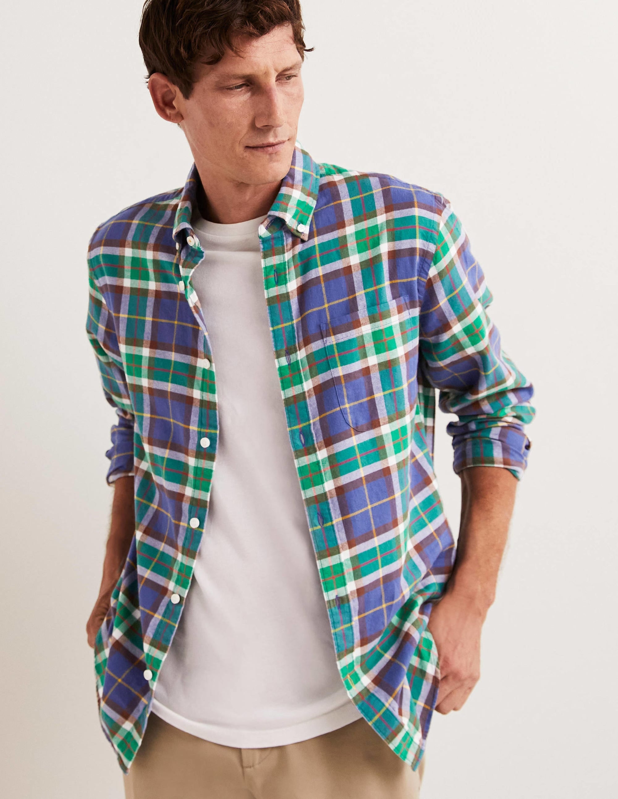 Button Down Twill Shirt-Blue Marl/Red Check - Image 4