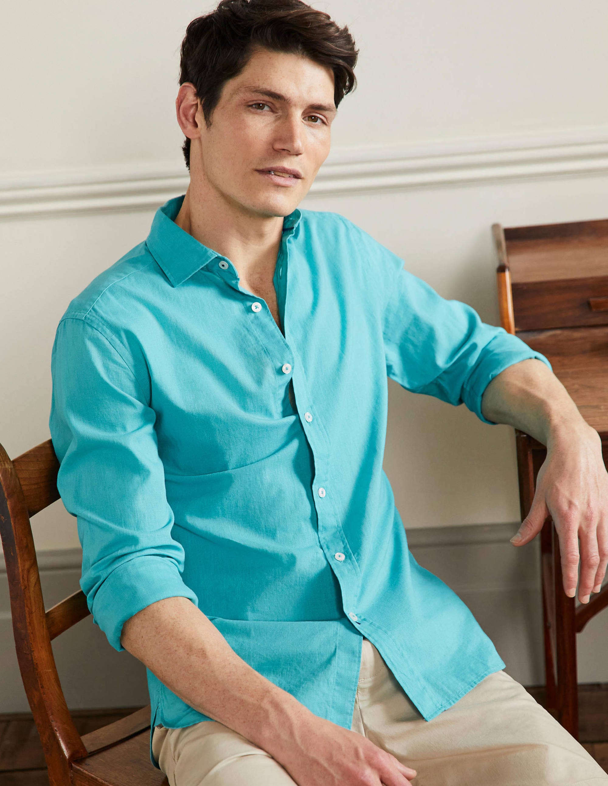 Linen Cotton Shirt-Turquoise Blue - Image 1