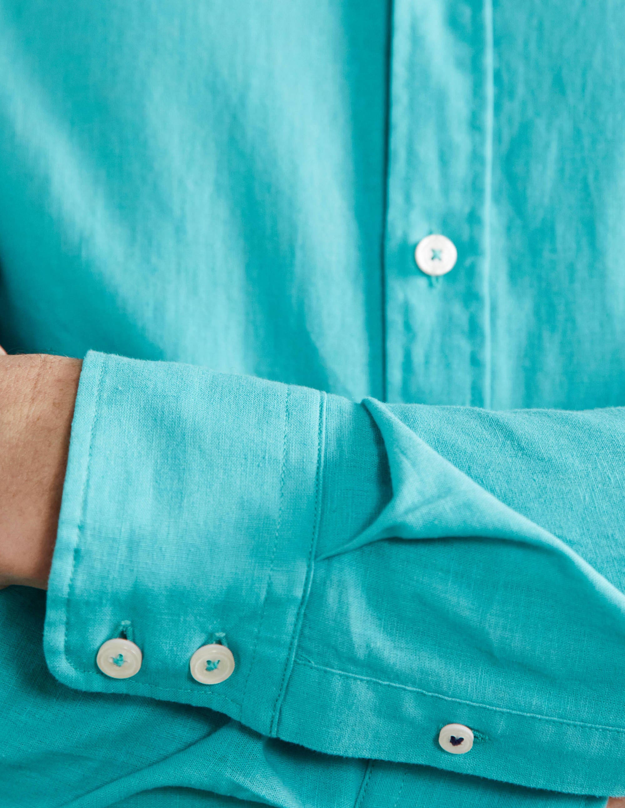 Linen Cotton Shirt-Turquoise Blue - Image 2