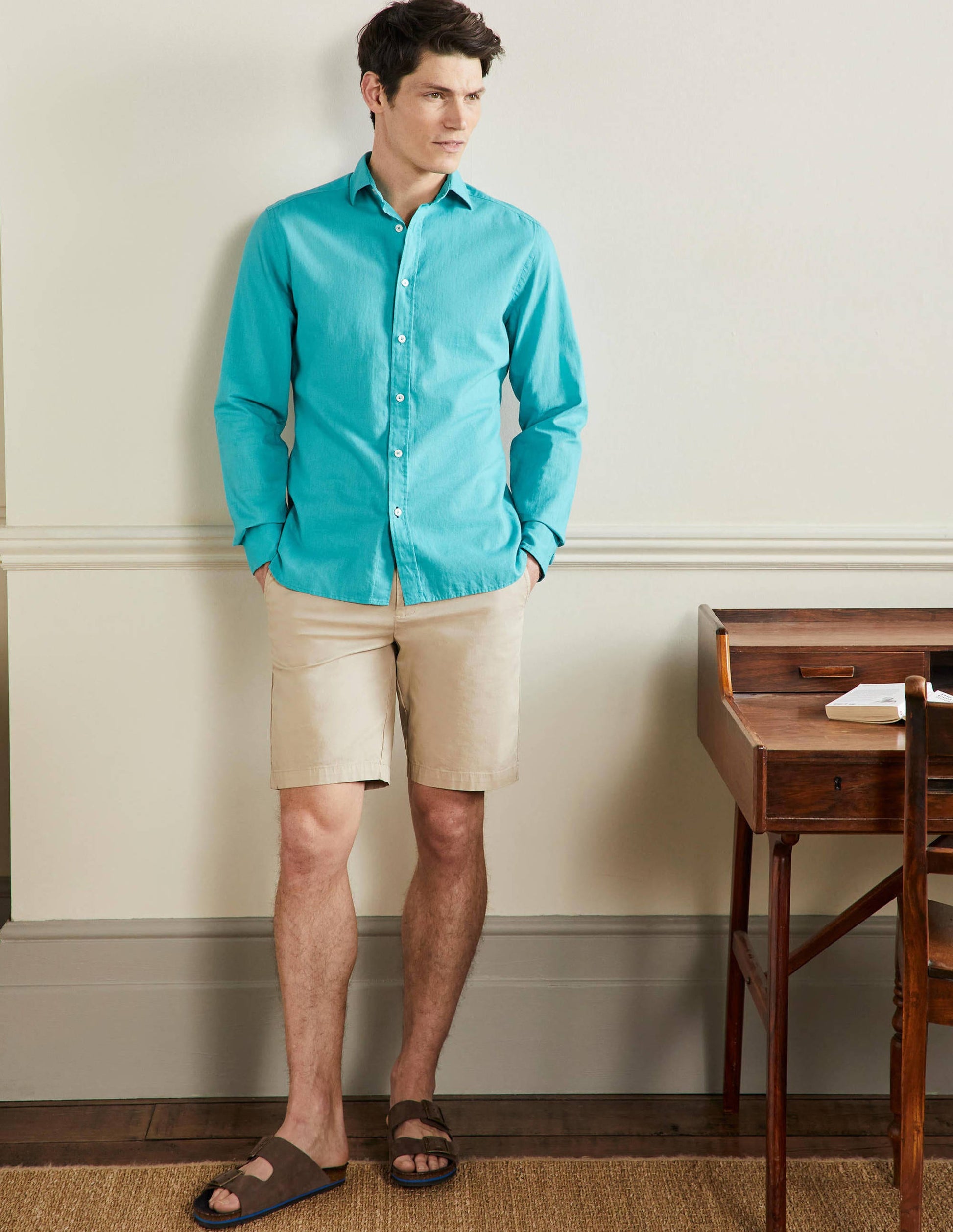 Linen Cotton Shirt-Turquoise Blue-4