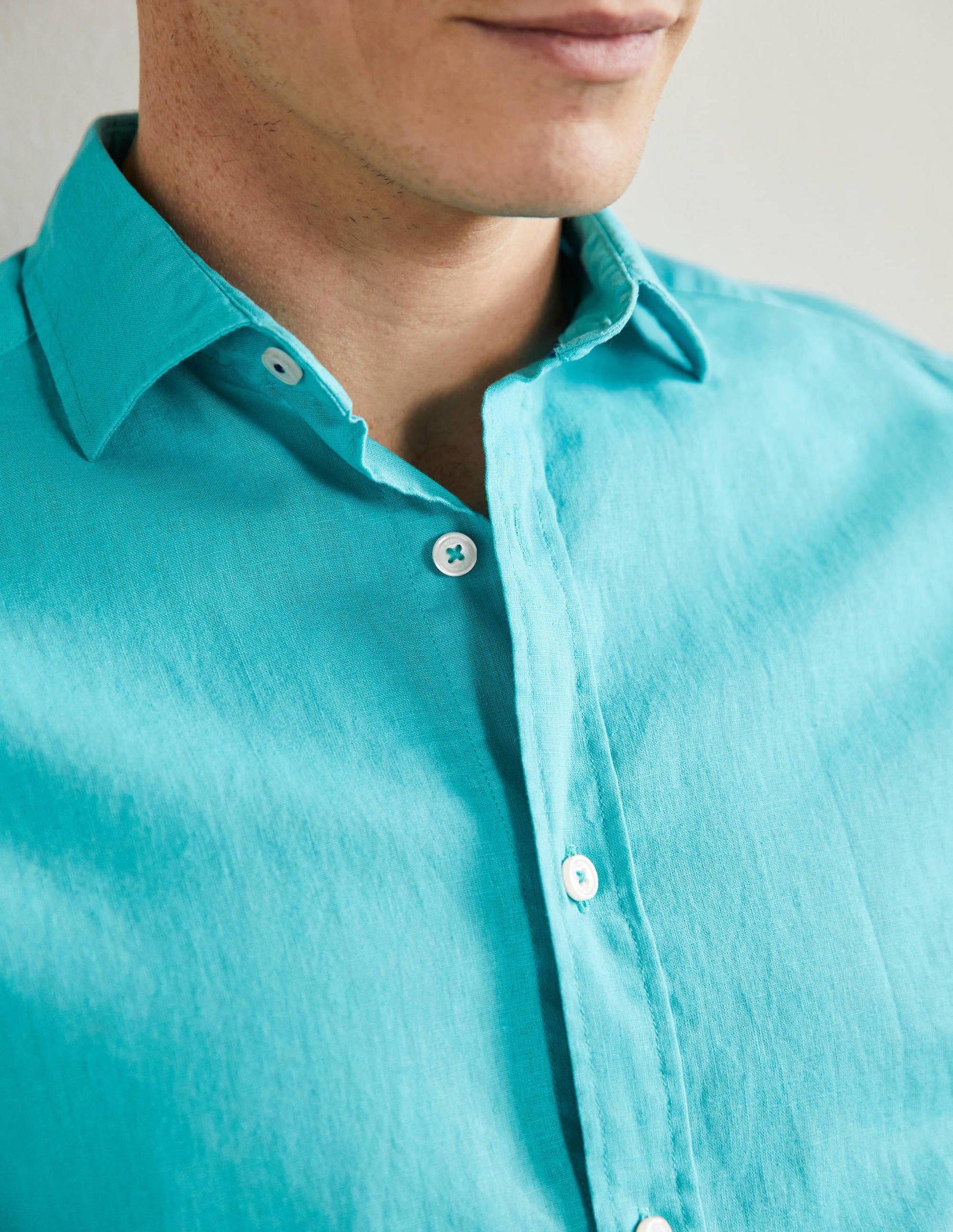 Linen Cotton Shirt-Turquoise Blue-5