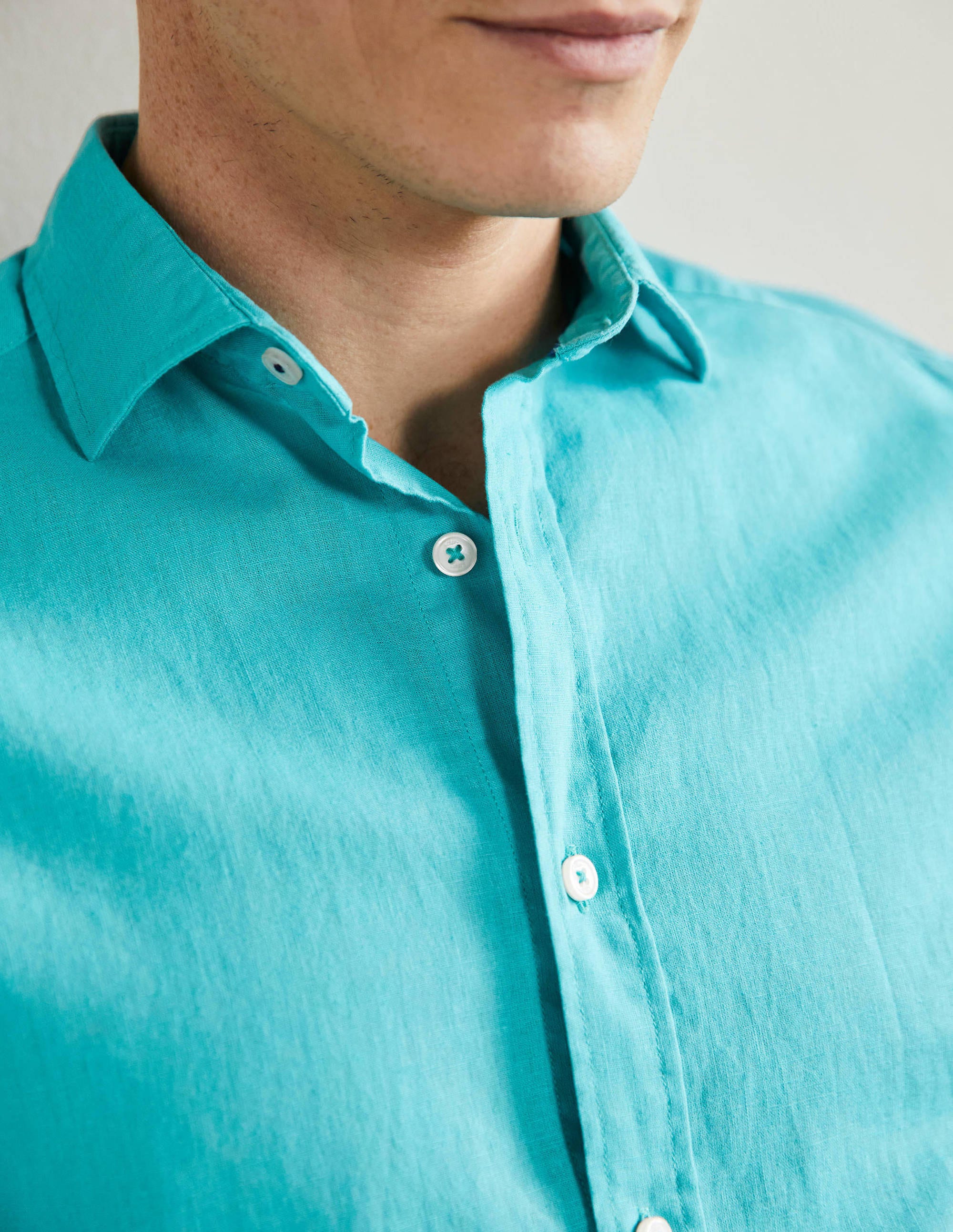 Linen Cotton Shirt-Turquoise Blue - Image 5