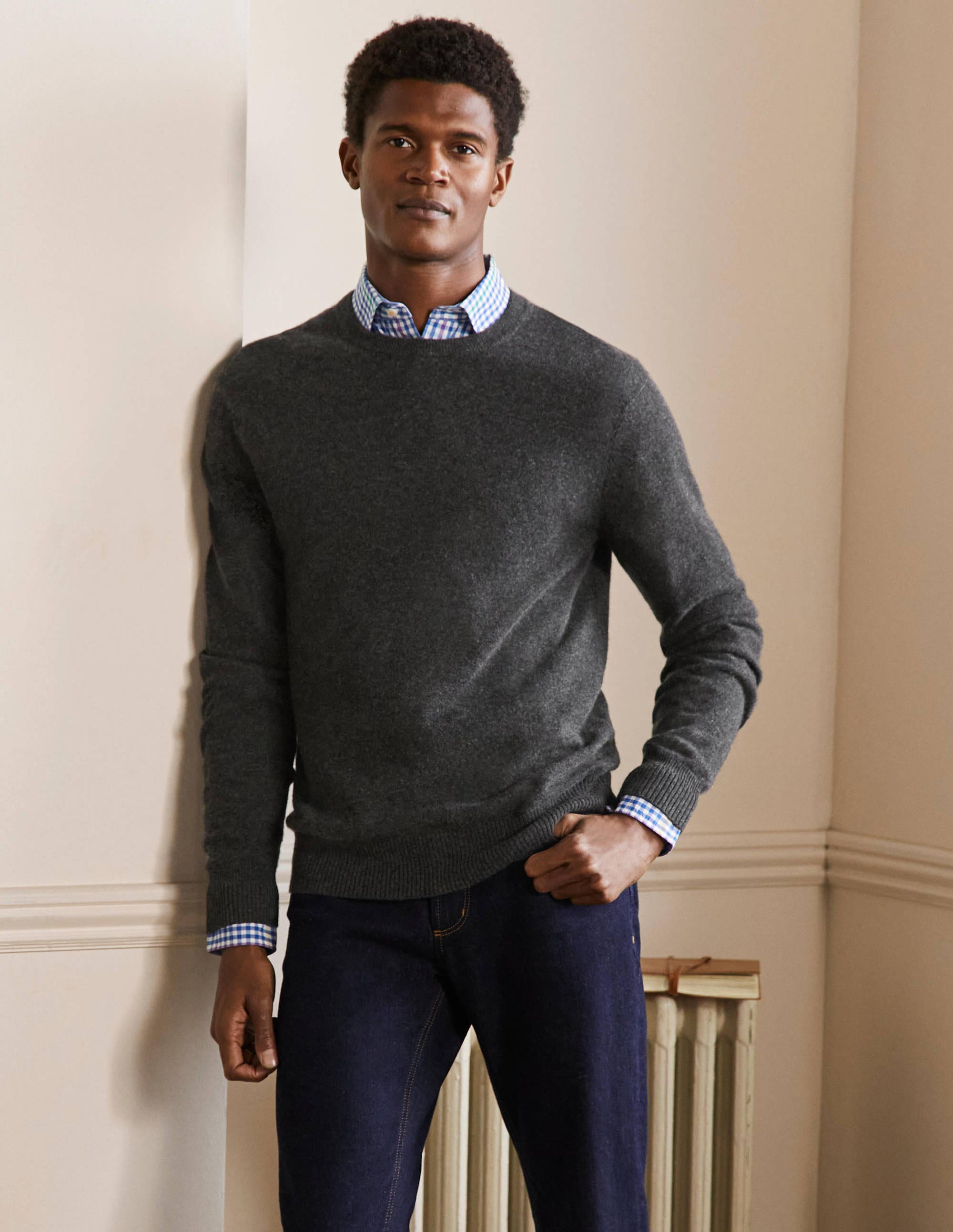Cashmere Crew Neck Jumper-Dark Grey Melange - Image 2