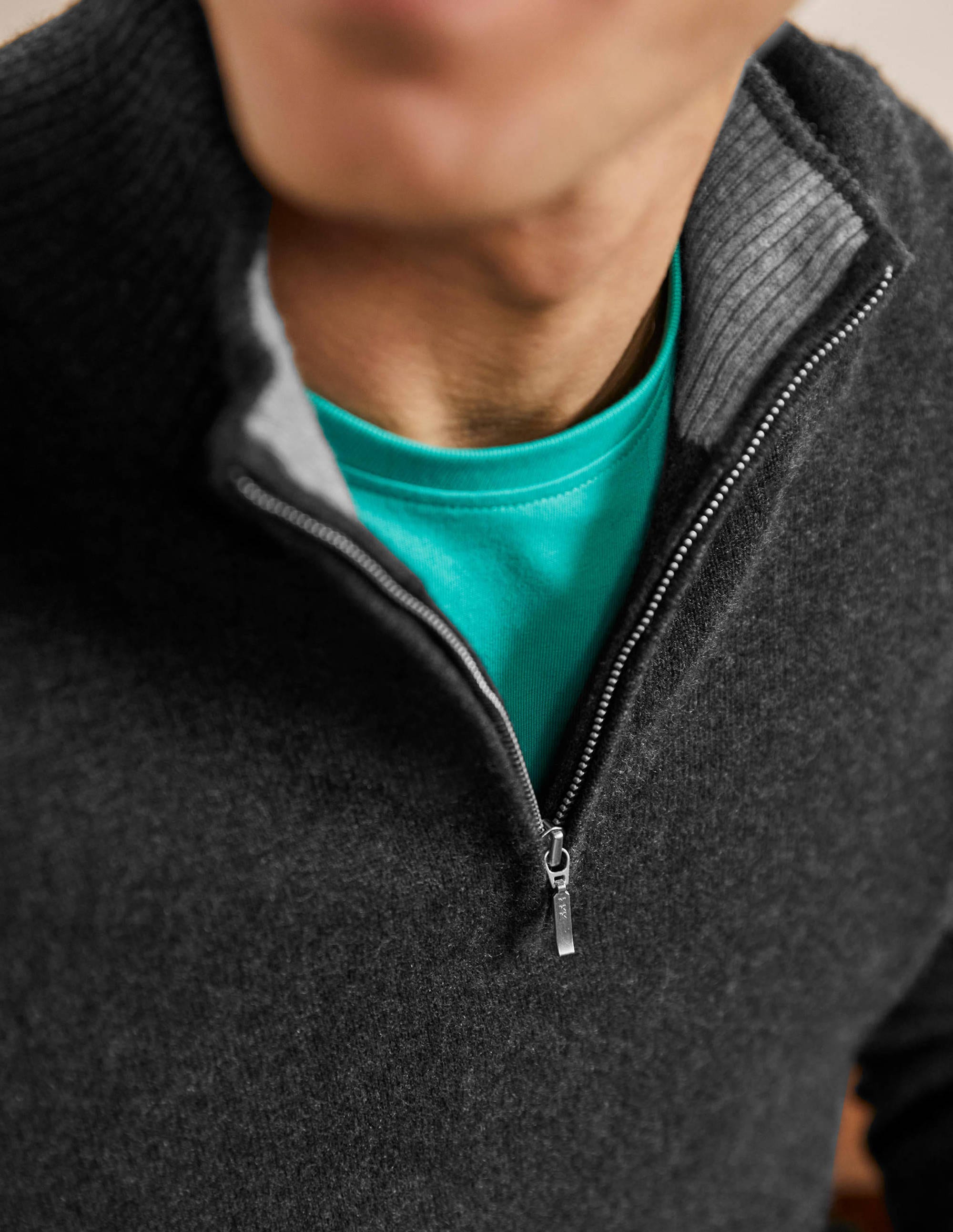 Cashmere Half-Zip Jumper-Dark Grey Melange - Image 2