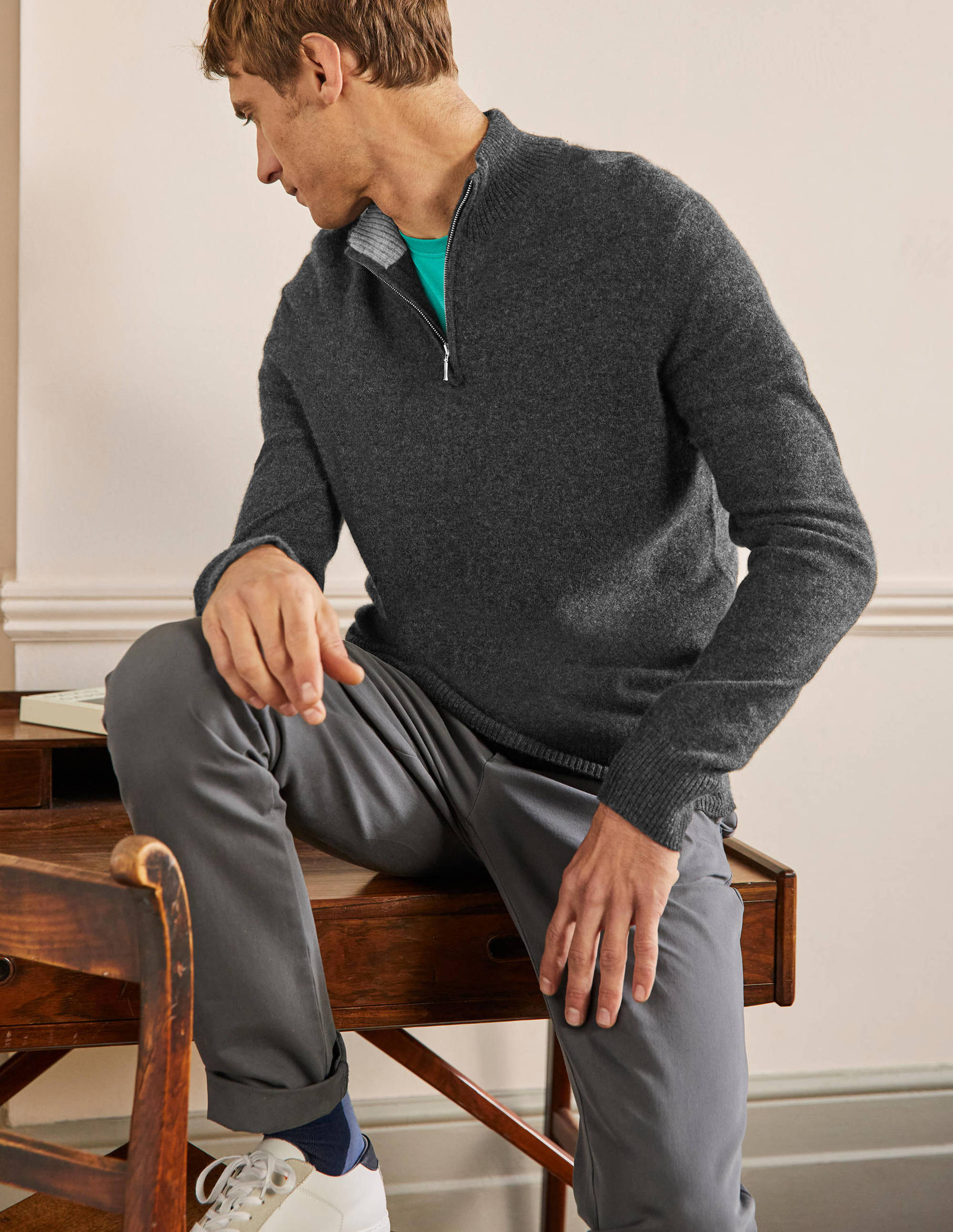 Cashmere Half-Zip Jumper-Dark Grey Melange - Image 4