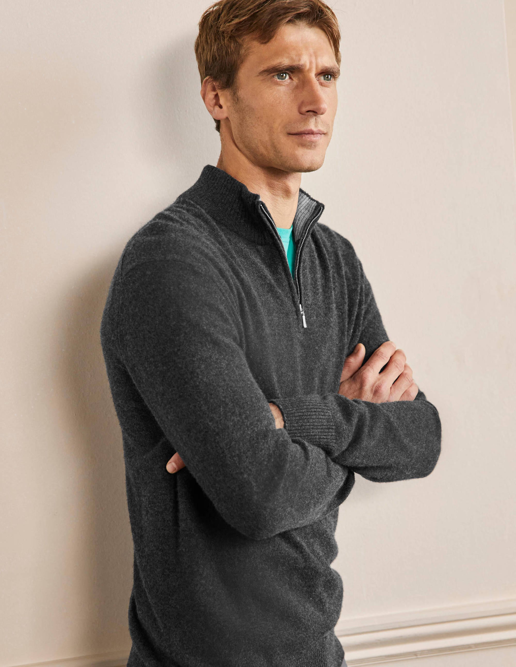 Cashmere Half-Zip Jumper-Dark Grey Melange - Image 5
