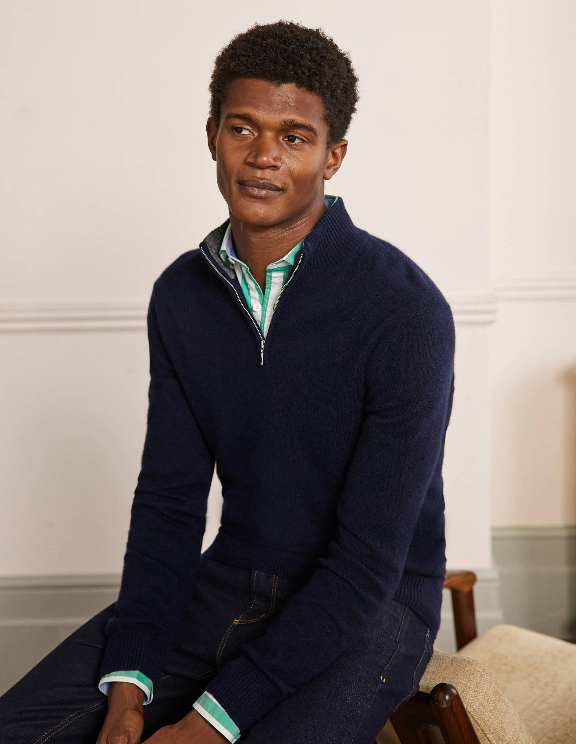 Cashmere Half-Zip Jumper-Navy-1